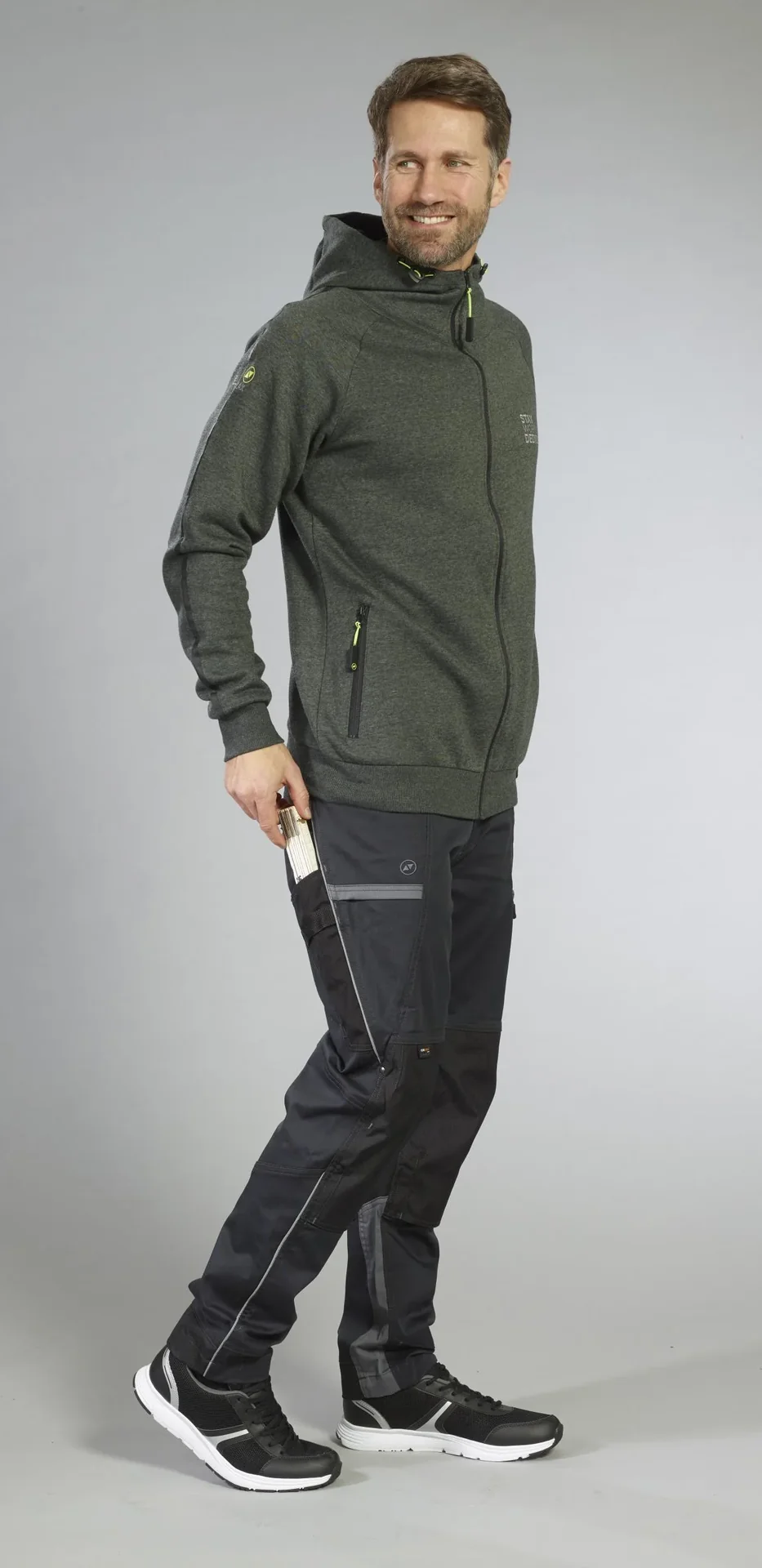 Sweatjacke mit Kapuze, Farbe grün/schwarz, Gr.M - 1