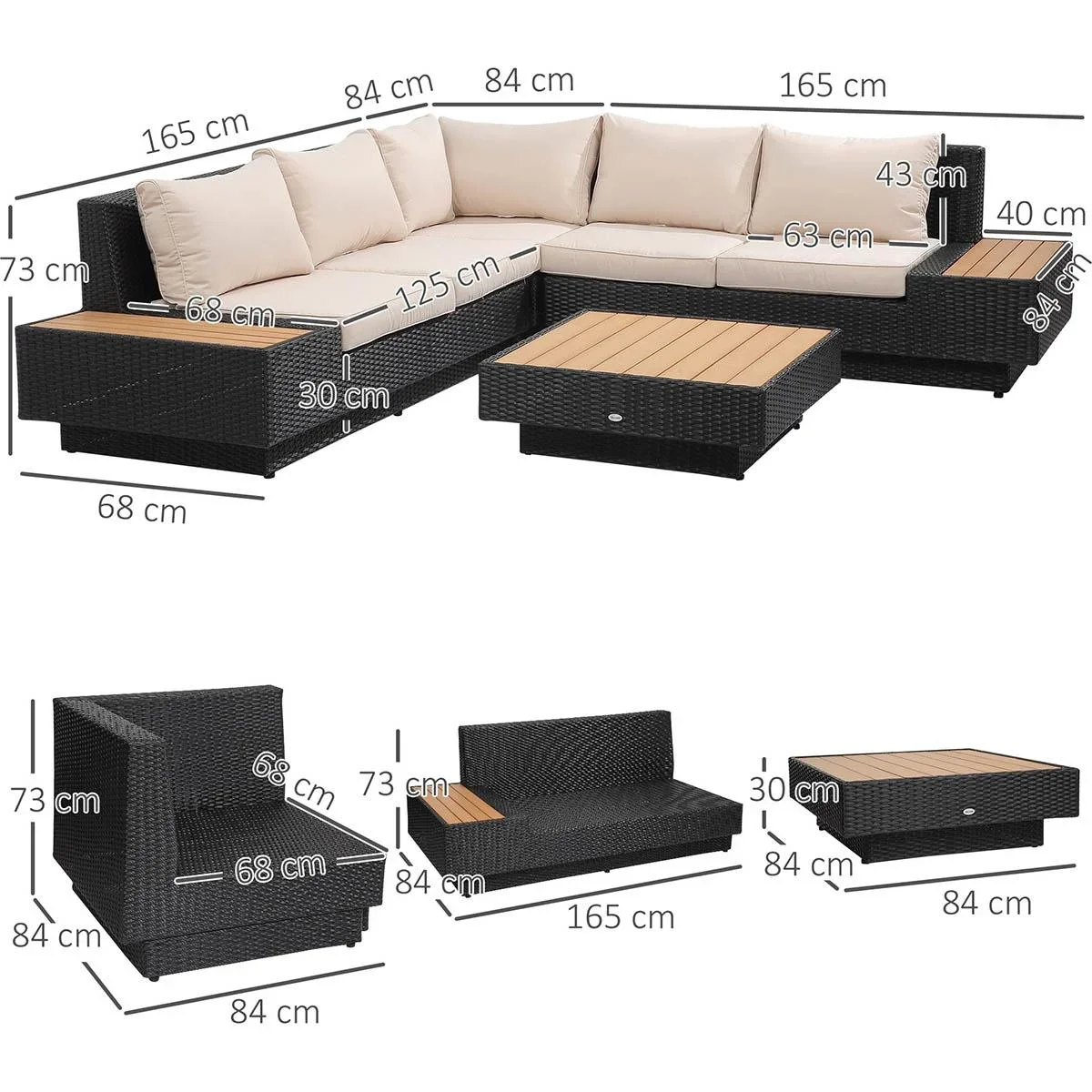 Luxus-Gartenset mit Regalen 4-teilig PE Rattan Schwarz - 2