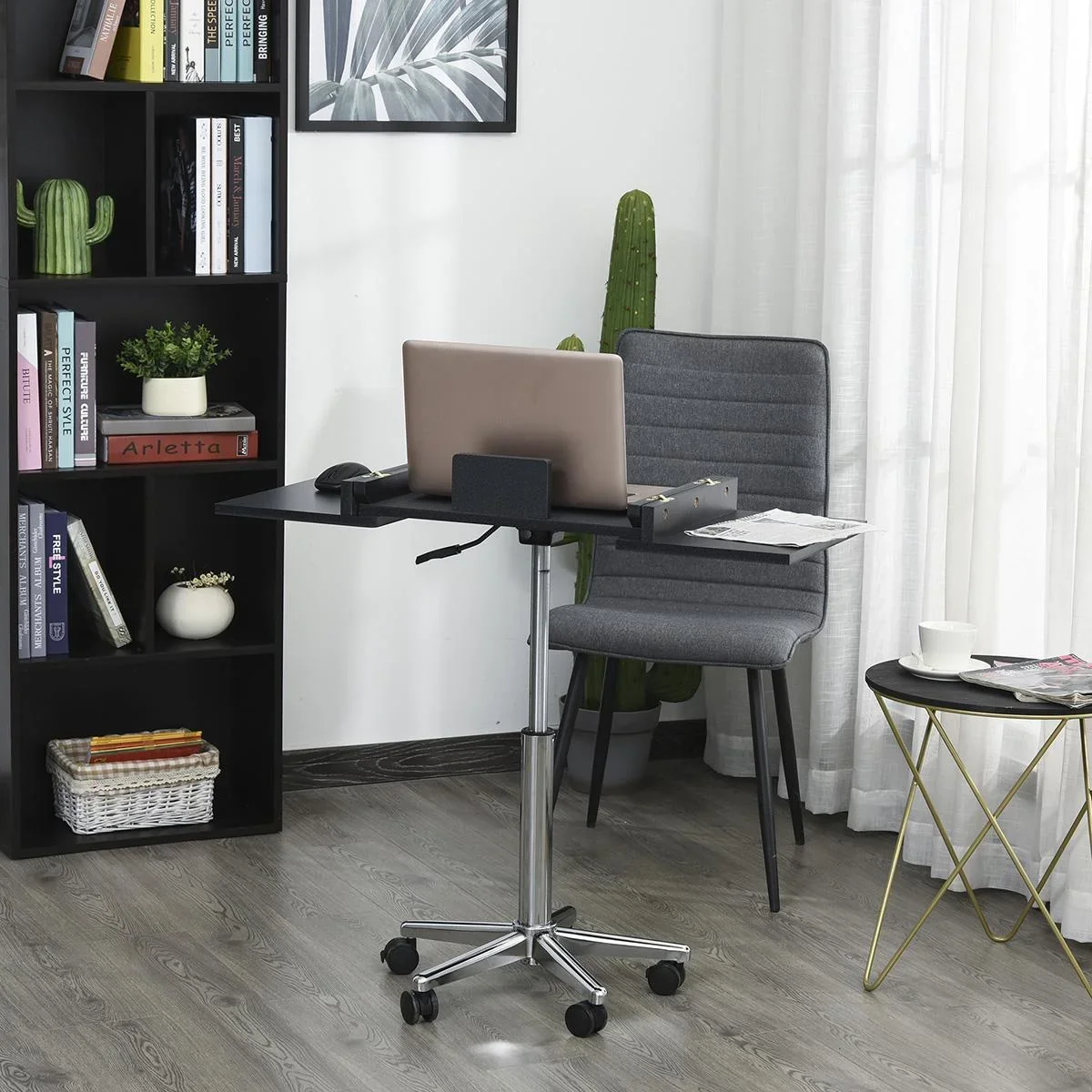 Laptoptisch Laptop Ständer Notebooktisch mit Rollen höhenverstellbar klappbar Computer Tablet Stahl + MDF Schwarz 90,5 x - 1