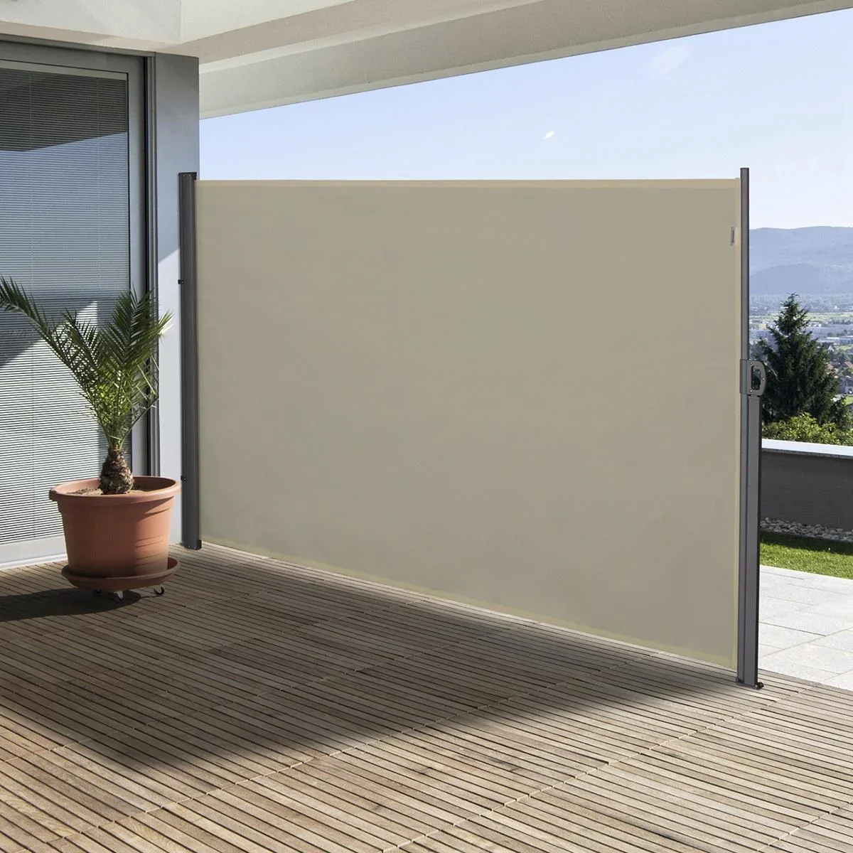 Seitenmarkise, Sicht- und Sonnenschutz, Seitenrollo, Polyester, Beige, 3 x 2 m - 0