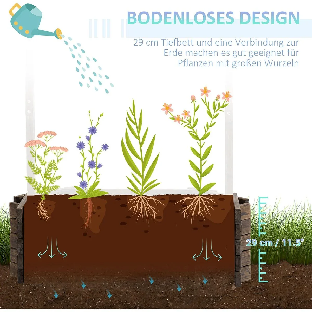 Hochbeet Holzbrunnen mit Dach Blum - 2