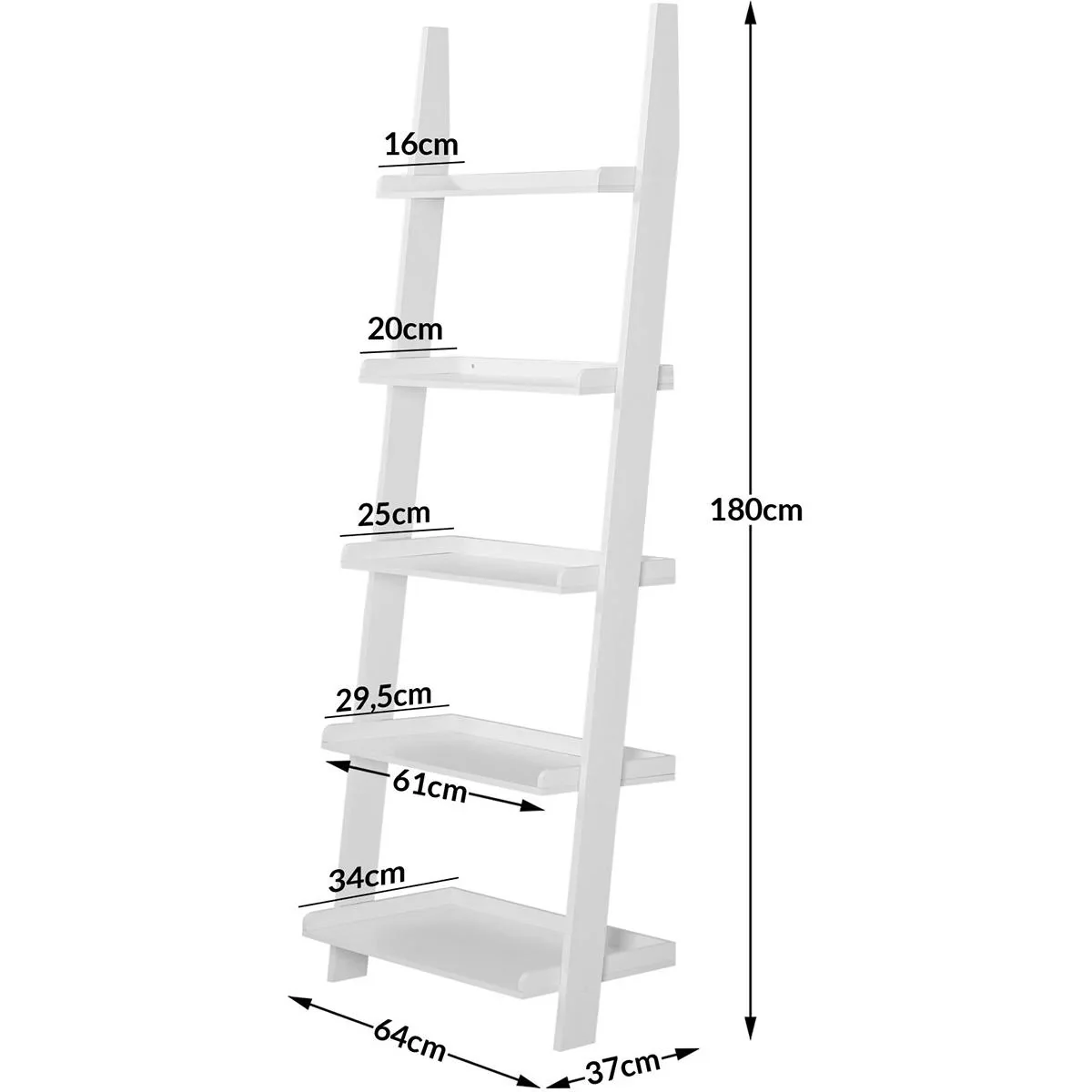 Wandregal weiß mit 5 Böden 180 x 64 cm - 4