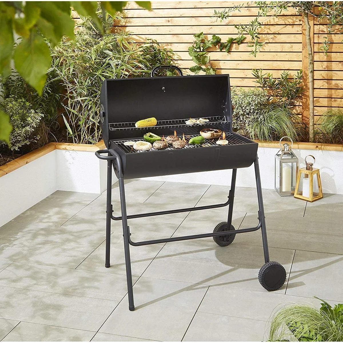 BBQ XL Holzkohlegrill - Zylinderform - Grillfläche (LxB) 71 x 35 cm - Schwarz - 2