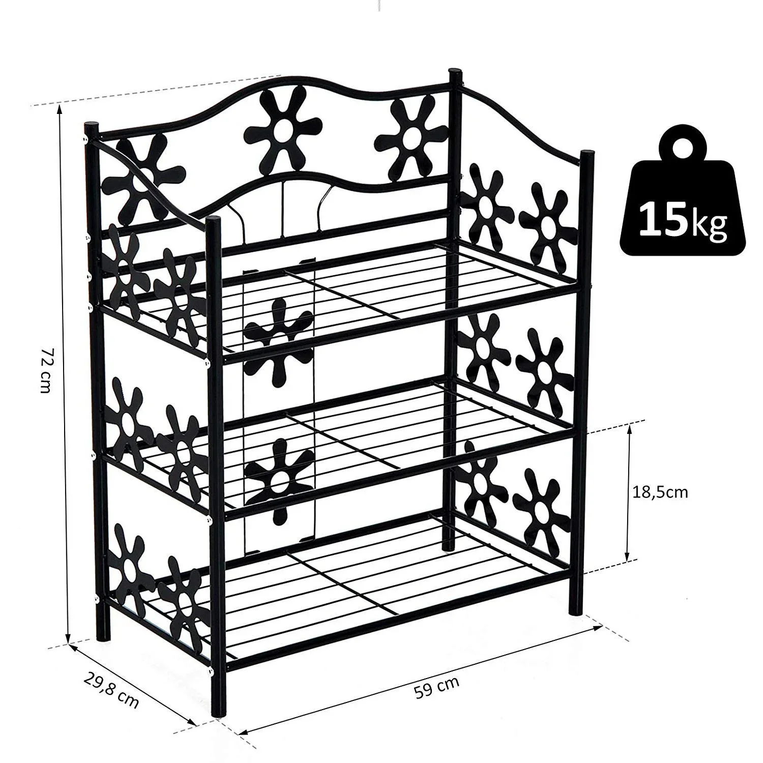 Schuhregal Metallregal Pflanzenständer Schuhablage Standregal 3 Etagen Metall Schwarz 59 x 29,8 x 72 cm - 2