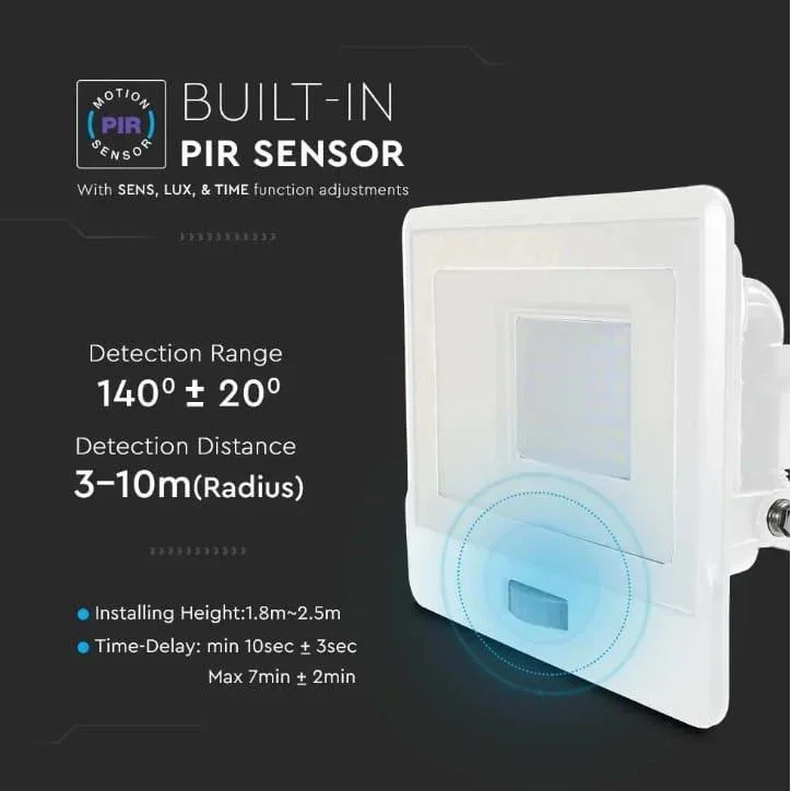 VT-138S LED-Flutlicht mit Sensor - 30 W - 2340 Lm - 3000K - Weiß - 5