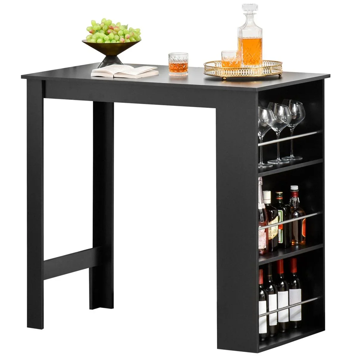 Bartisch moderner Esstisch Schreibtisch mit 3 Ablageflächen Schwarz Spanplatte 112 x 57 x106 cm - 0