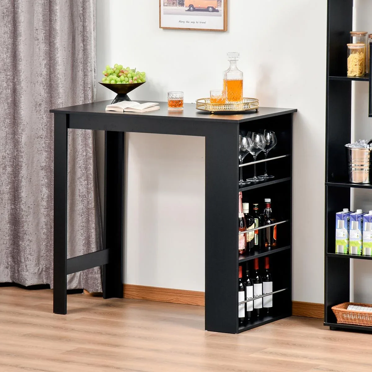 Bartisch moderner Esstisch Schreibtisch mit 3 Ablageflächen Schwarz Spanplatte 112 x 57 x106 cm - 1