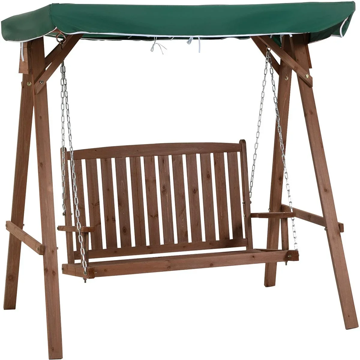 Gartenschaukel für 2 Personen, Hollywoodschaukel, Schaukelbank mit Dach, Massivholz, Grün, 160 x 120 x 165 cm - 1