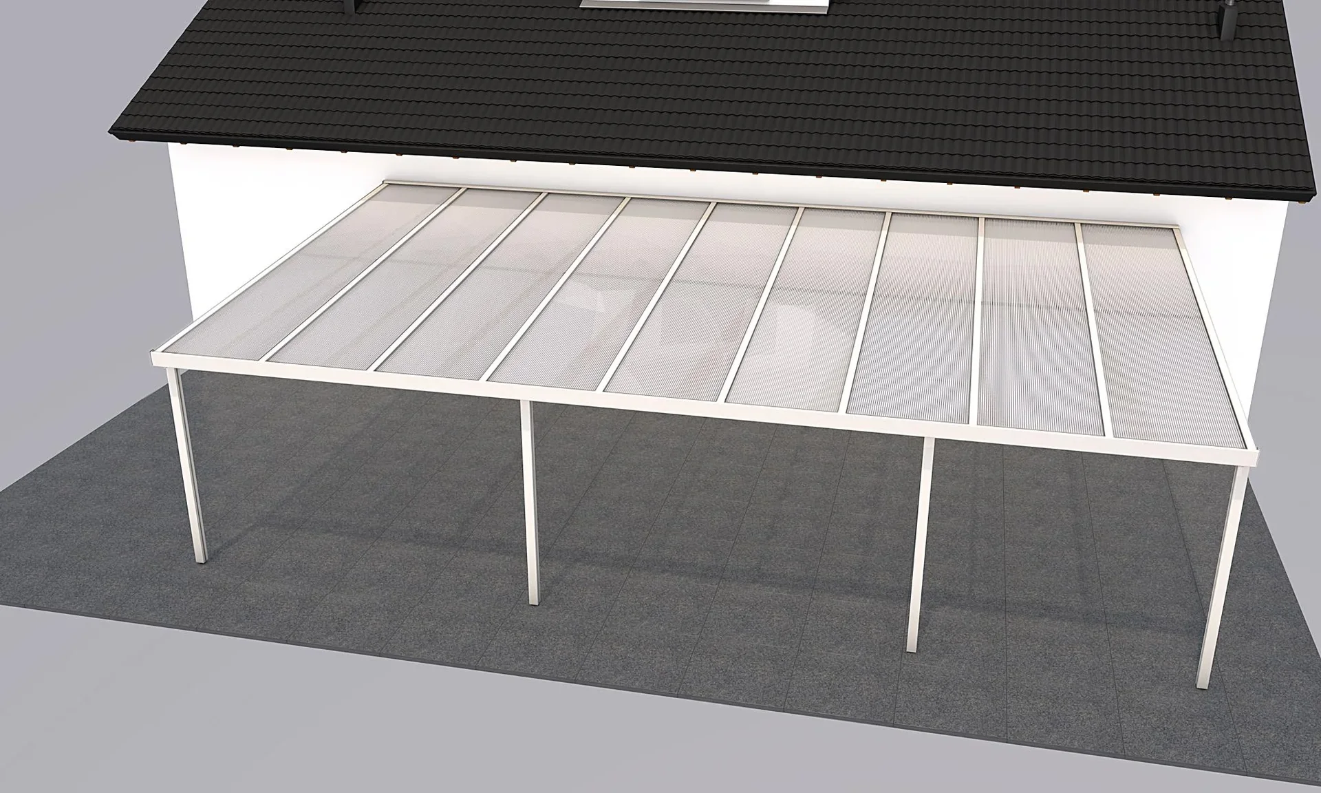 Terrassendach Premium, weiß, 9135 x 5060 mm - Polycarbonat Stegplatten 16 mm, weiß gestreift - 0