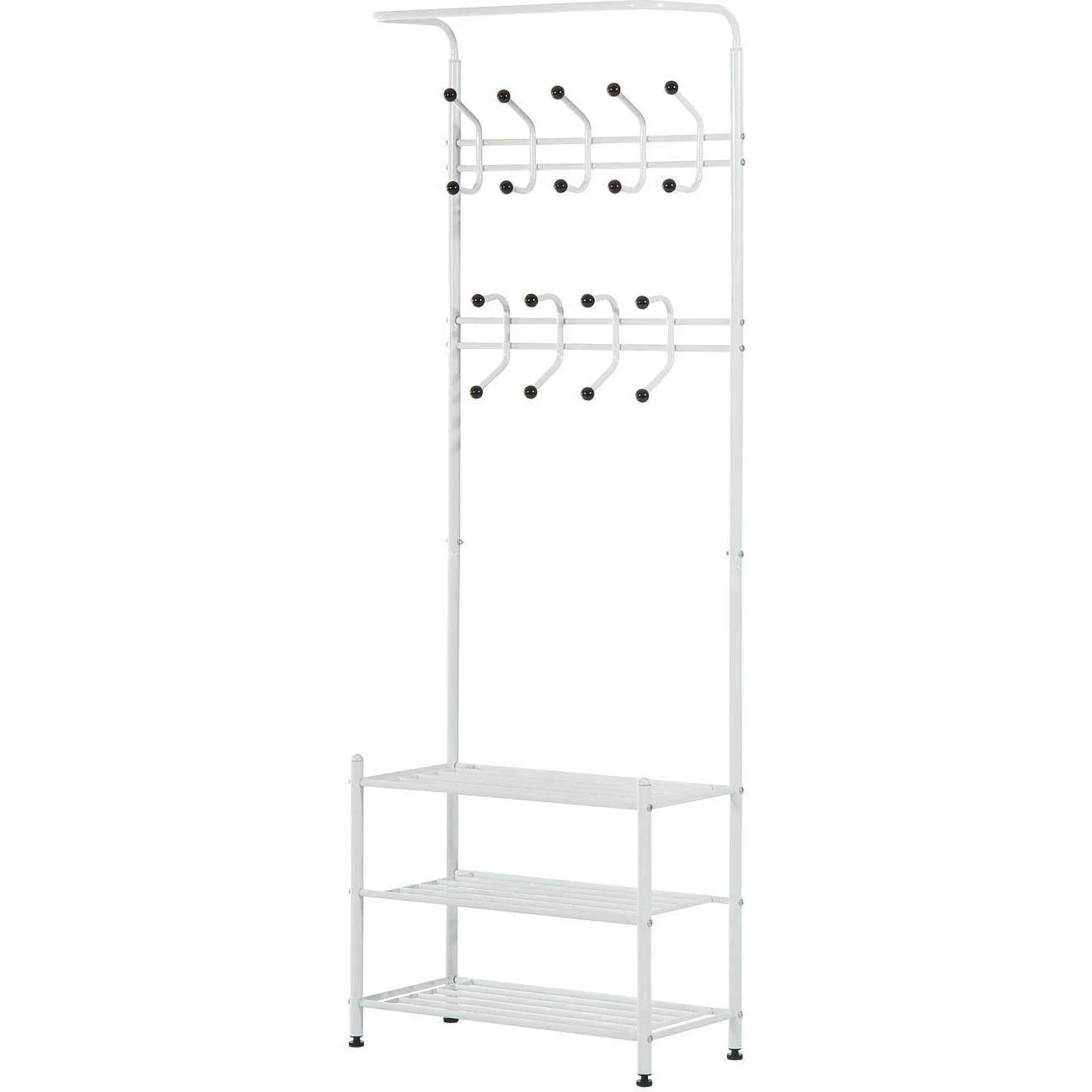 Kleiderständer 18 haken Wandgarderobe mit Schuhablage Metall Weiß - 1
