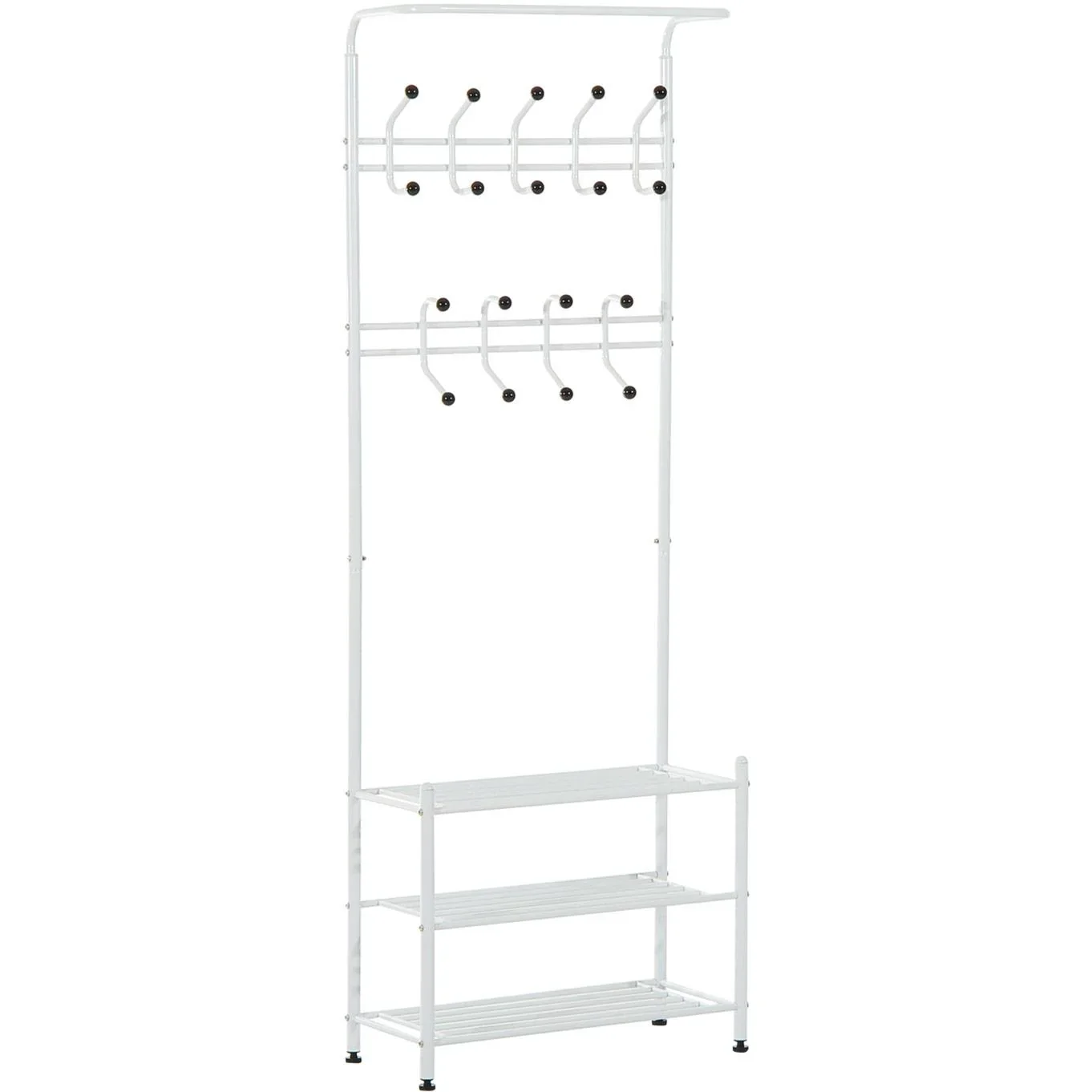 Kleiderständer 18 haken Wandgarderobe mit Schuhablage Metall Weiß - 3