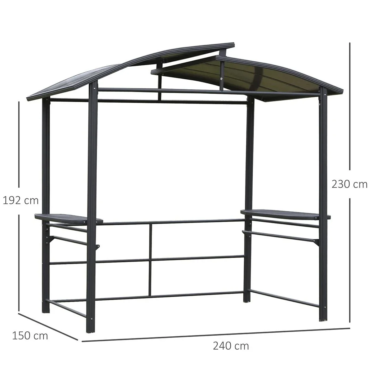 Grillpavillon mit Flammschutzdach, BBQ-Pavillon mit 2 Ablagen Stahl PC Dunkelgrau, 240 x 150 x 230 cm - 1
