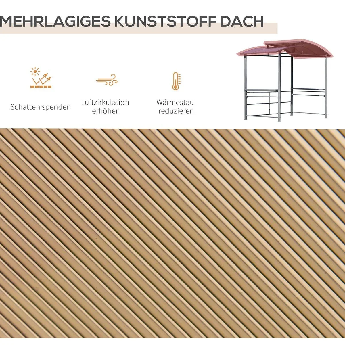 Grillpavillon mit Flammschutzdach, BBQ-Pavillon mit 2 Ablagen Stahl PC Dunkelgrau, 240 x 150 x 230 cm - 2