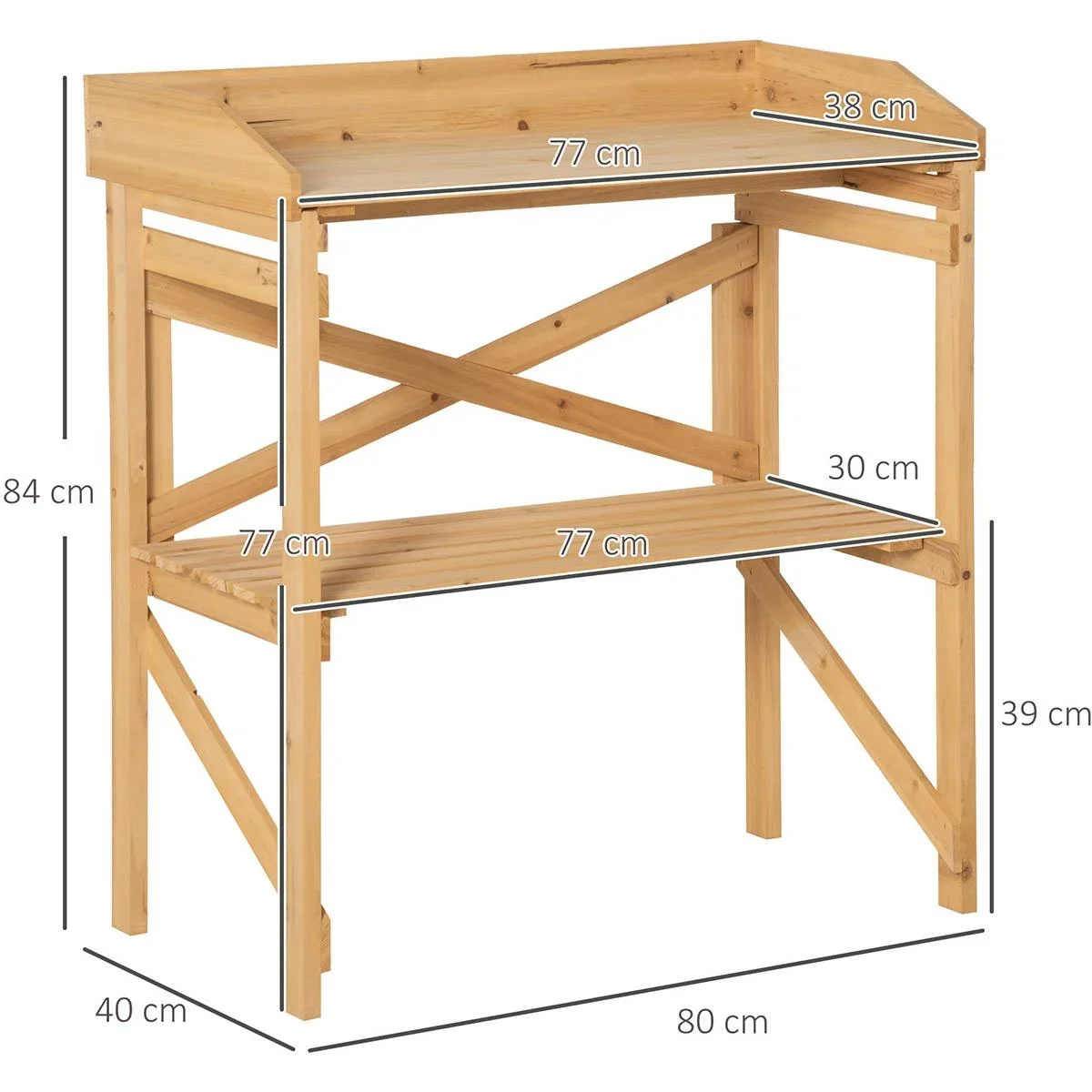Pflanztisch mit Ablagefläche Blumentisch Gärtnertisch Garten Holz Hellbraun 80 x 40 x 84 cm - 0