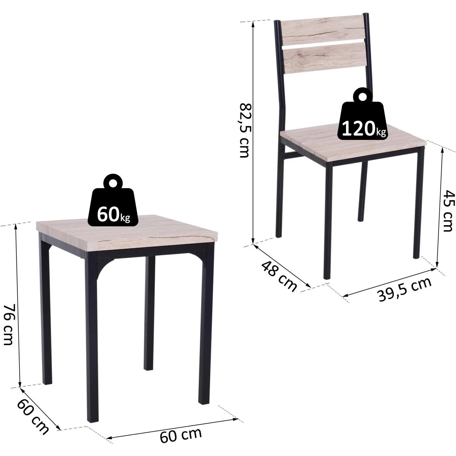 3-teilige Essgruppe Sitzgruppe Esstisch Set Holztisch mit 1 Tisch + 2 Stühlen - 3