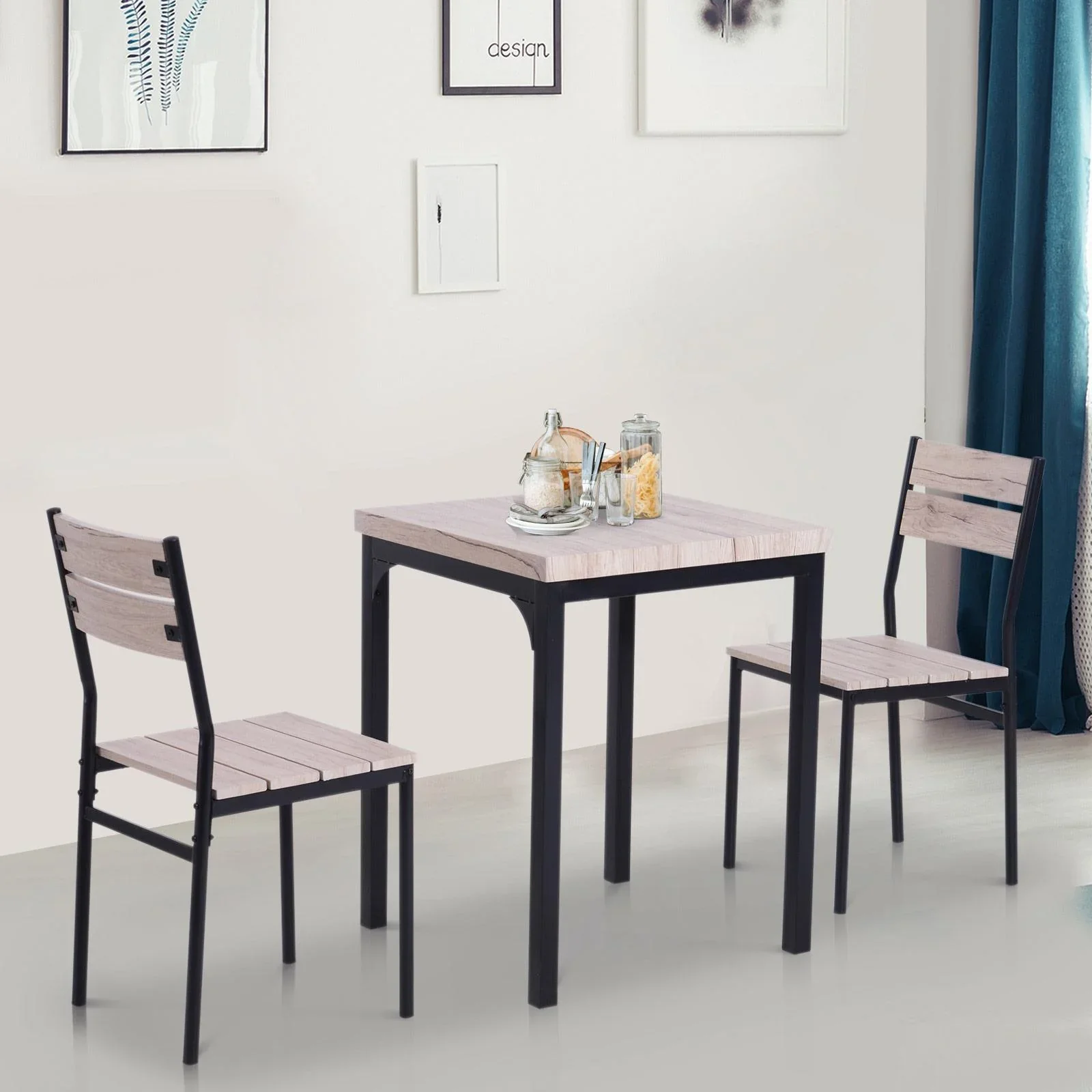 3-teilige Essgruppe Sitzgruppe Esstisch Set Holztisch mit 1 Tisch + 2 Stühlen - 6