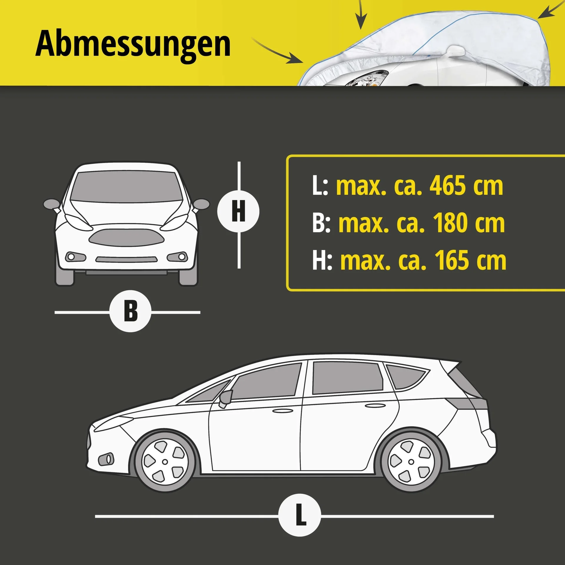 Autoabdeckplane Sun Reflect - Größe 9 - 465x180x165cm - 112g/m² - PES beschichtet - 8