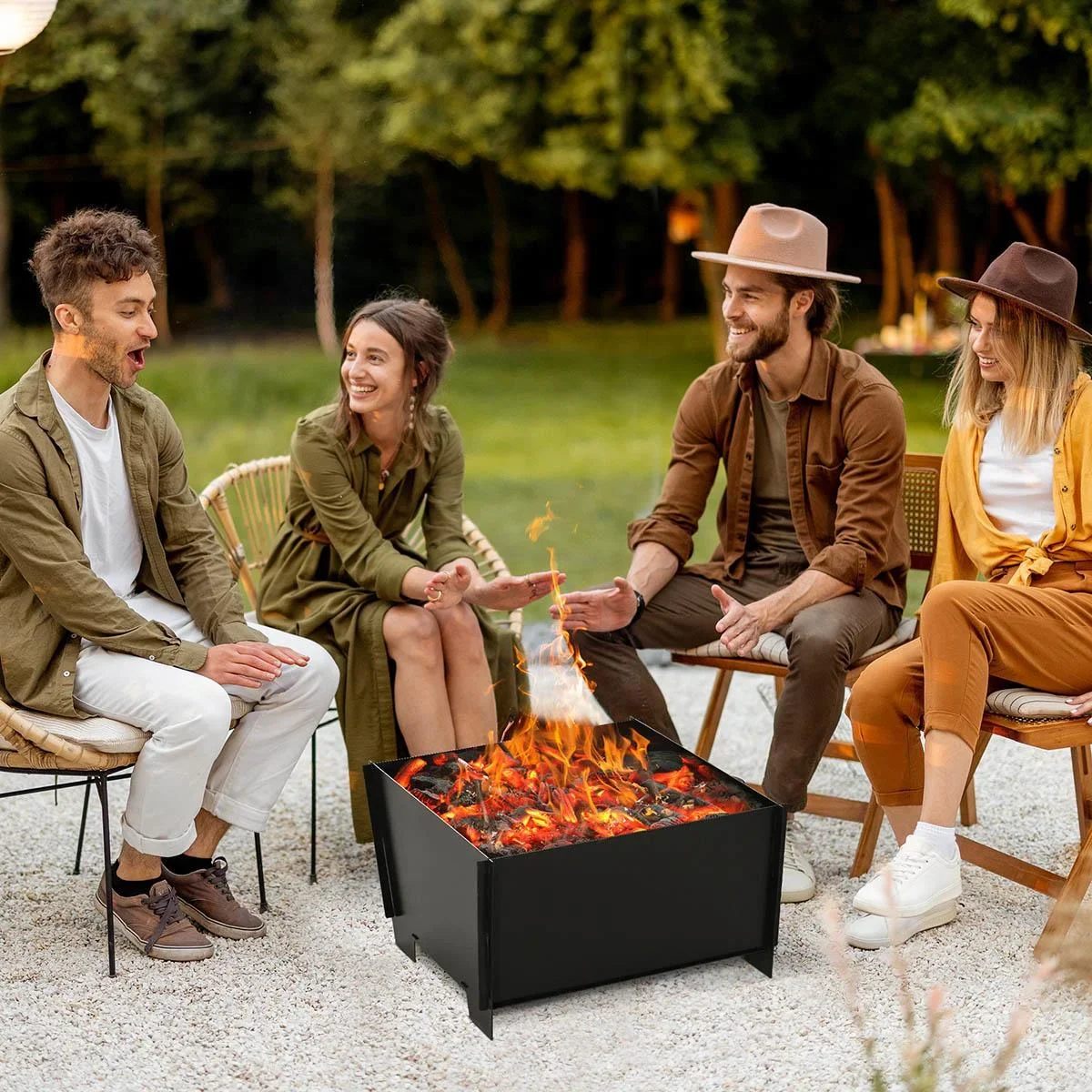 Feuerschale demontierbar steckbar Feuerkorb Feuerstelle für Garten Camping BBQ Stahl Schwarz 50 x 50 x 30 cm - 3