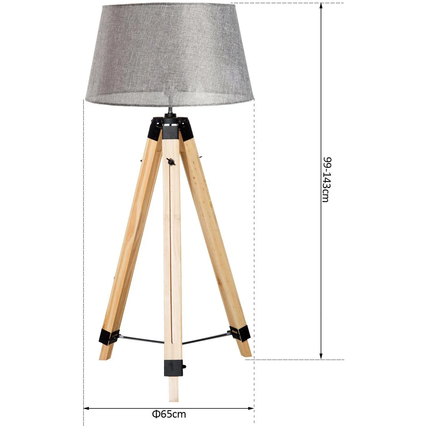 Stehlampe Dreibein höhenverstellbar 99-143cm E27 Kiefer Grau - 0