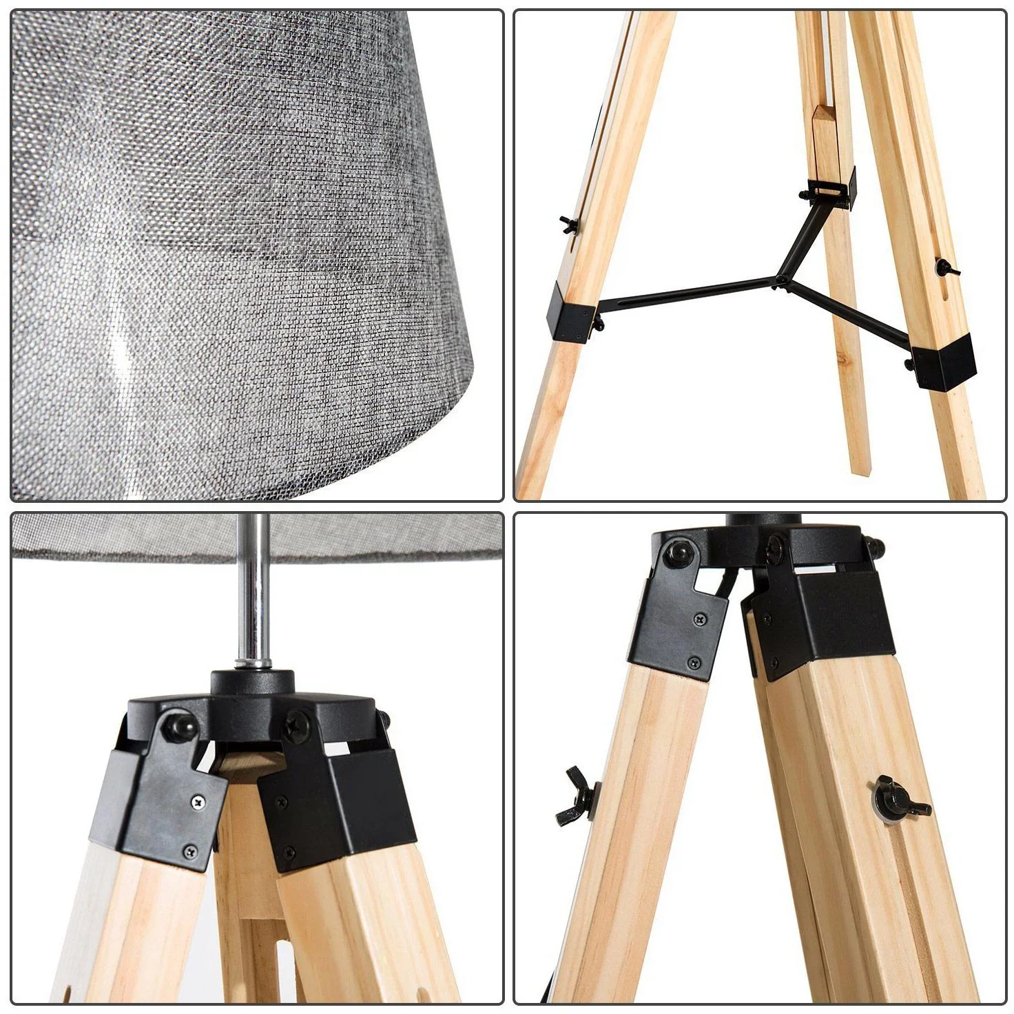 Stehlampe Dreibein höhenverstellbar 99-143cm E27 Kiefer Grau - 3