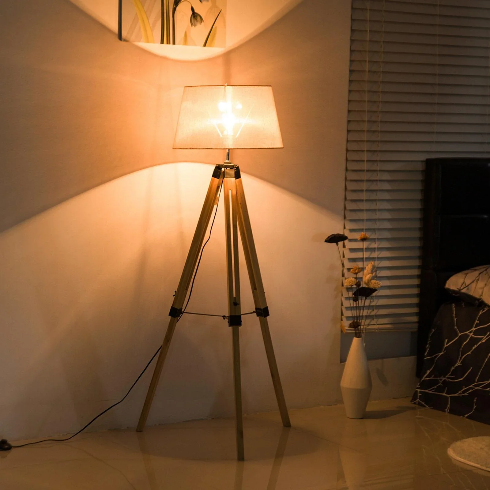 Stehlampe Dreibein höhenverstellbar 99-143cm E27 Kiefer Grau - 5