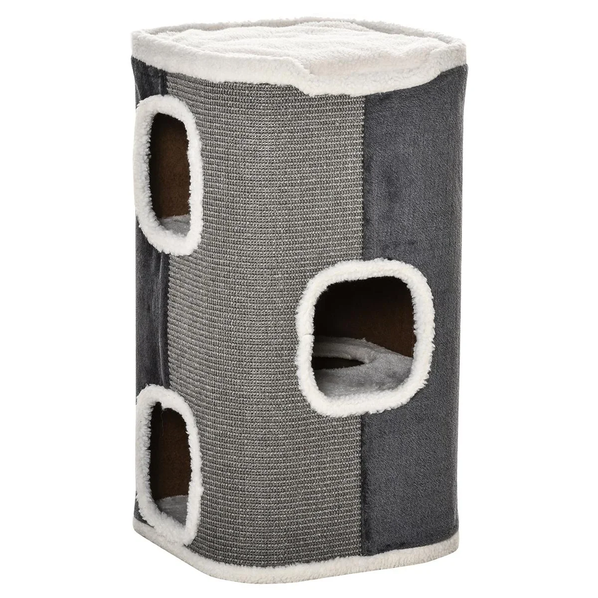 Katzenkratzbaum Katztonne 3 Ebenen Katzenbaum Kletterbaum für Katzen Katzenmöbel Spanplatte samtartiges Polyester Sisal - 1