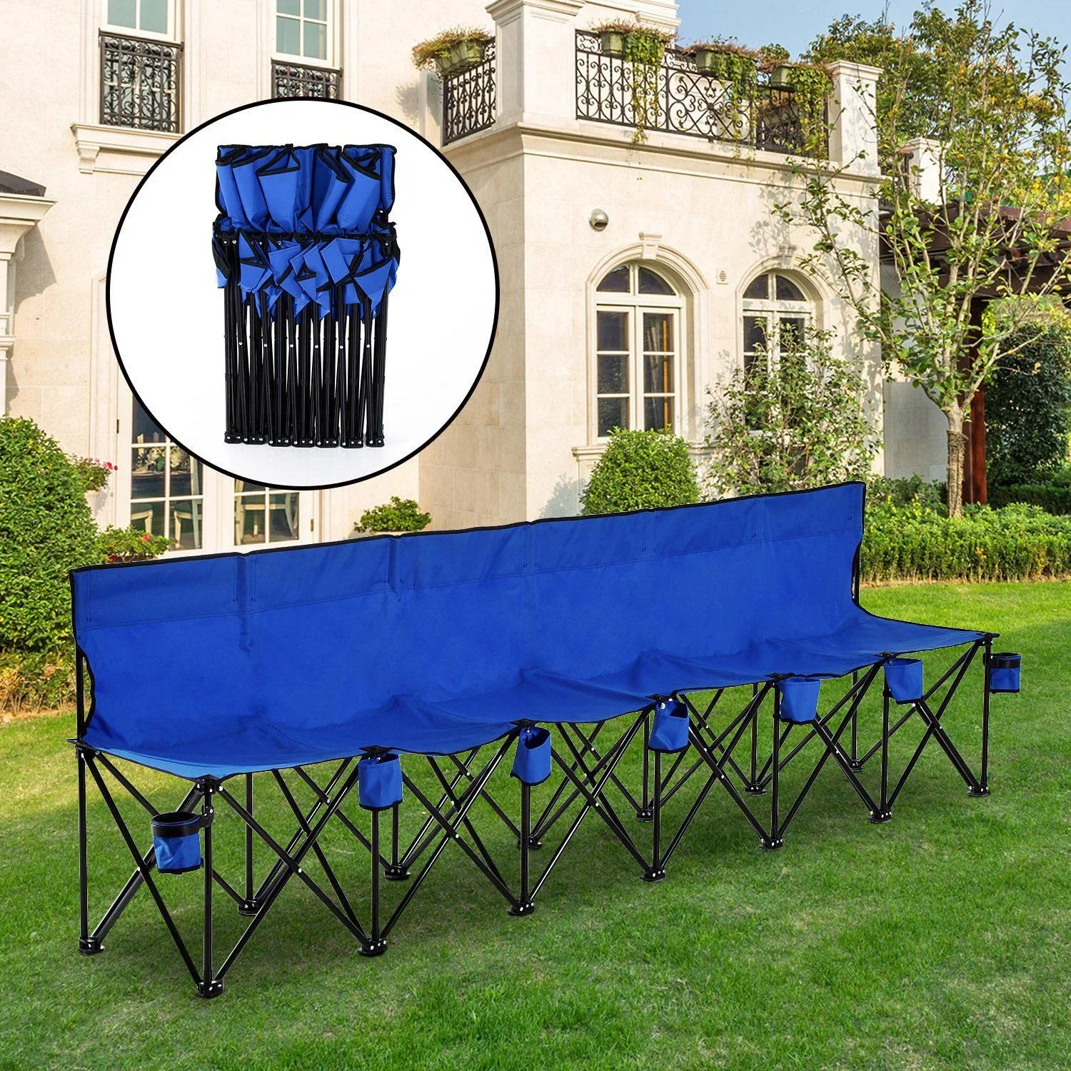 Campingbank Faltbank 6-Sitzer mit Tragetasche blau - 4