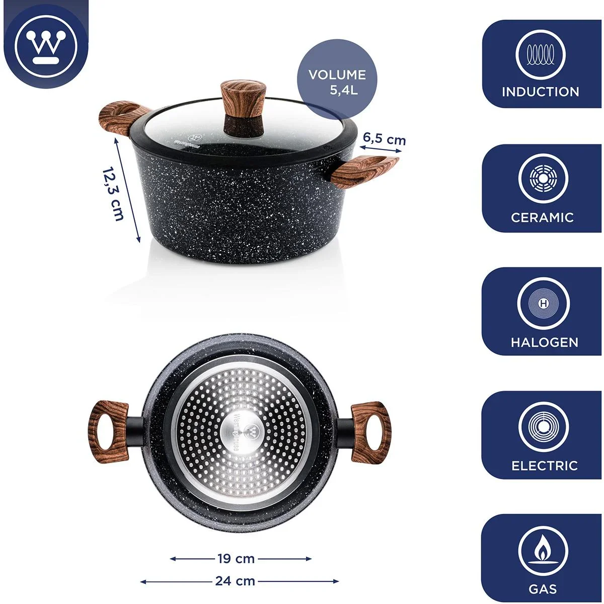 Bratpfanne Ø24 cm (12.5") Schwarzer Marmor Holz - 1