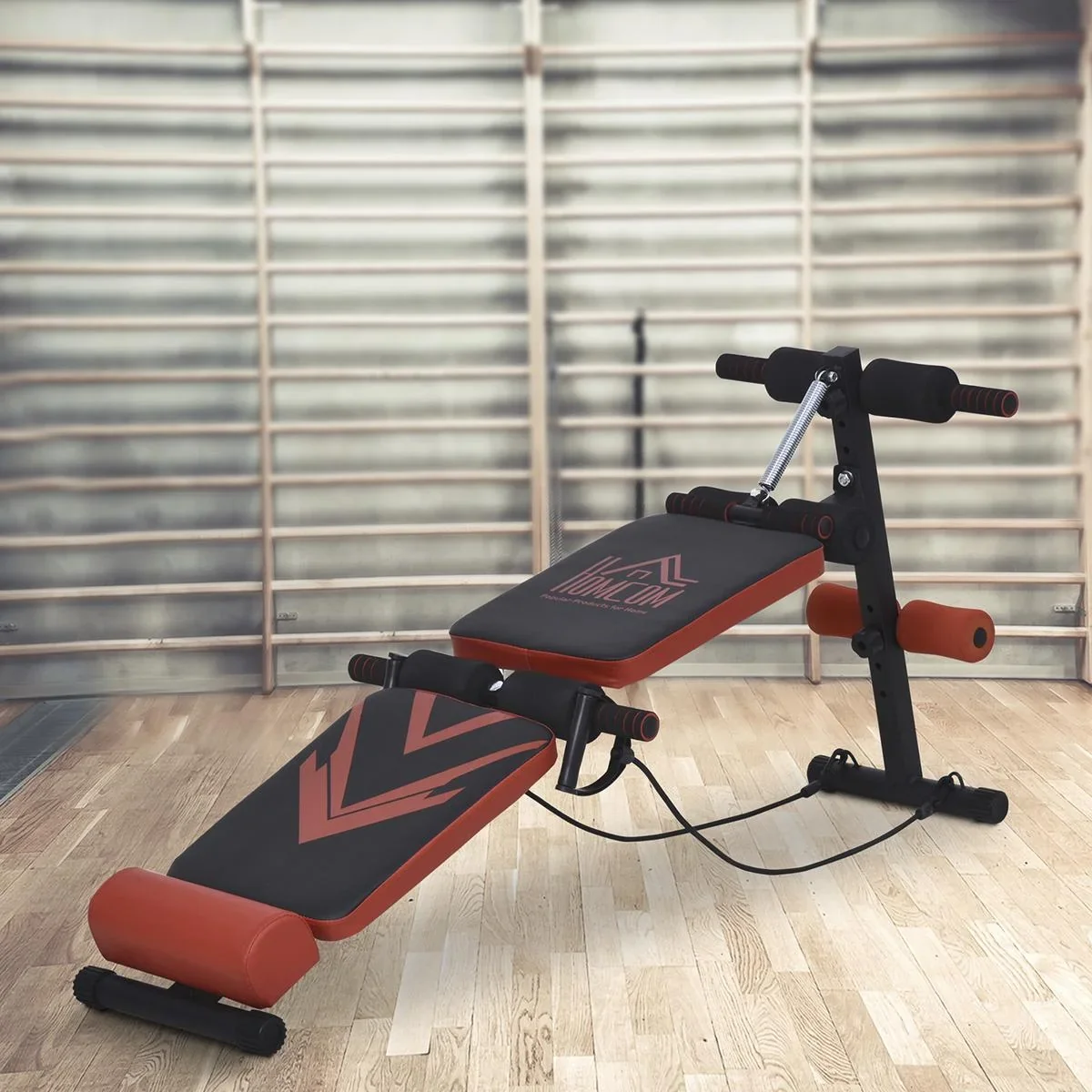Sit Up Bank Bauchtrainer mit Trainingsseile Trainingsbank Multifunktion Verstellbar&klappbar 120 kg Belastbarkeit Stahl - 1