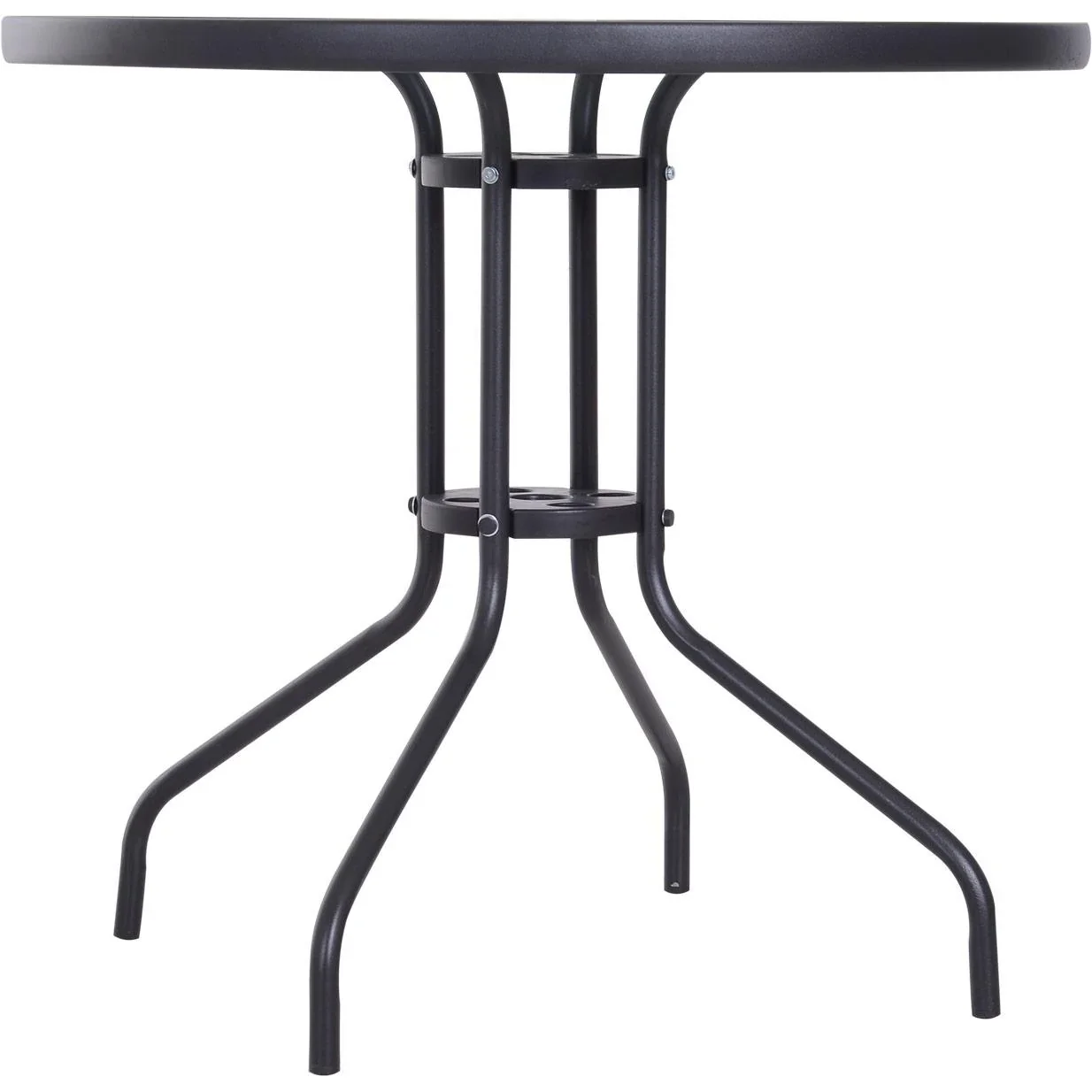 Gartentisch Balkontisch Bistrotisch Gartenmöbel mit Schirmloch Hartglas + Metall Schwarz Ø80 x 72 cm - 3