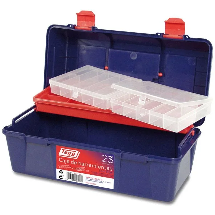 TAYG Werkzeugkasten - 356 x 184 x 163 mm - Mit Ablage und Sortierkasten - 1