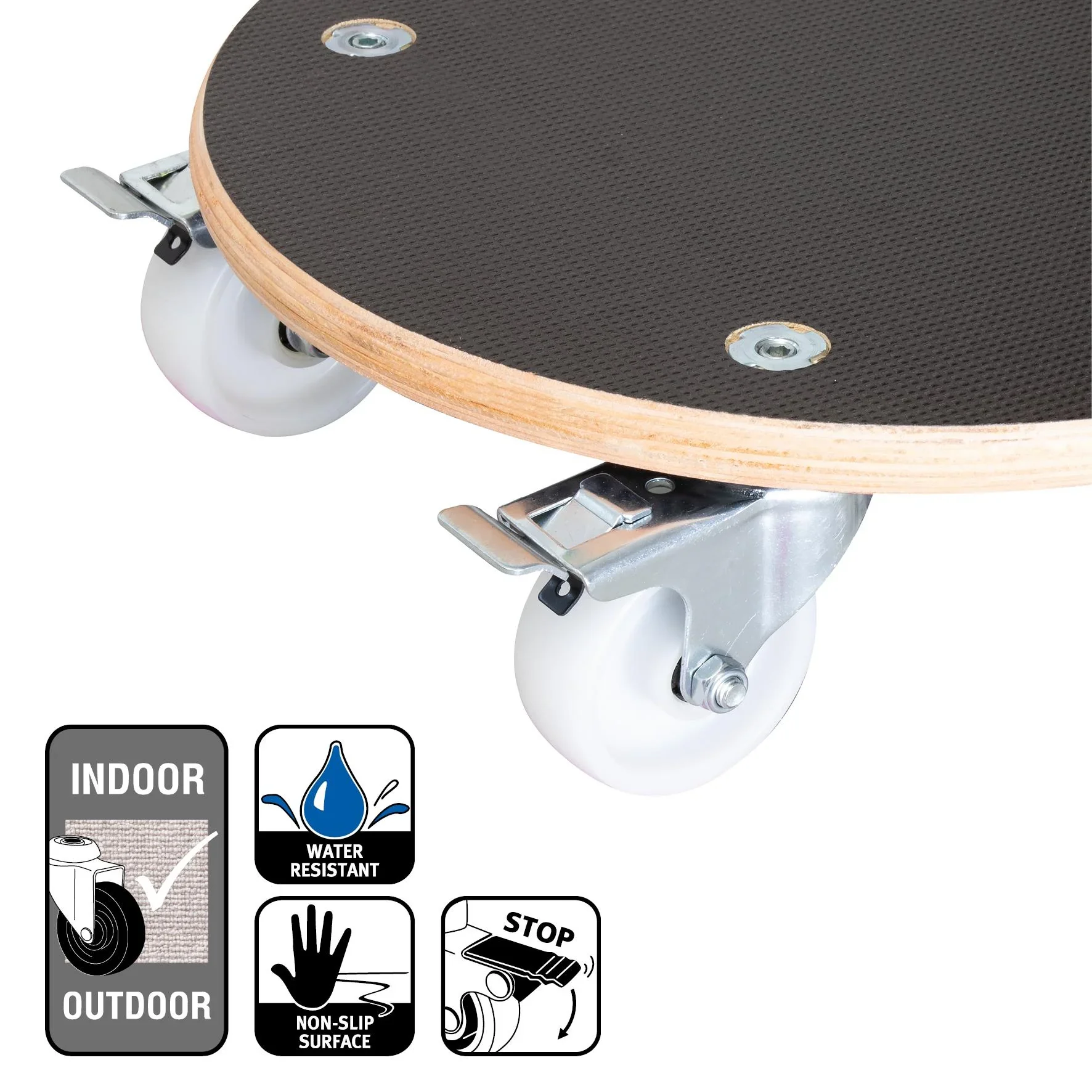 Multi Roller MR 1107, Ø 38 x 11 cm, harte Rollen Ø 75 mm, Rollenlager, 2 Bremsen, Platte FSC®, Tragkraft 300 kg - 3