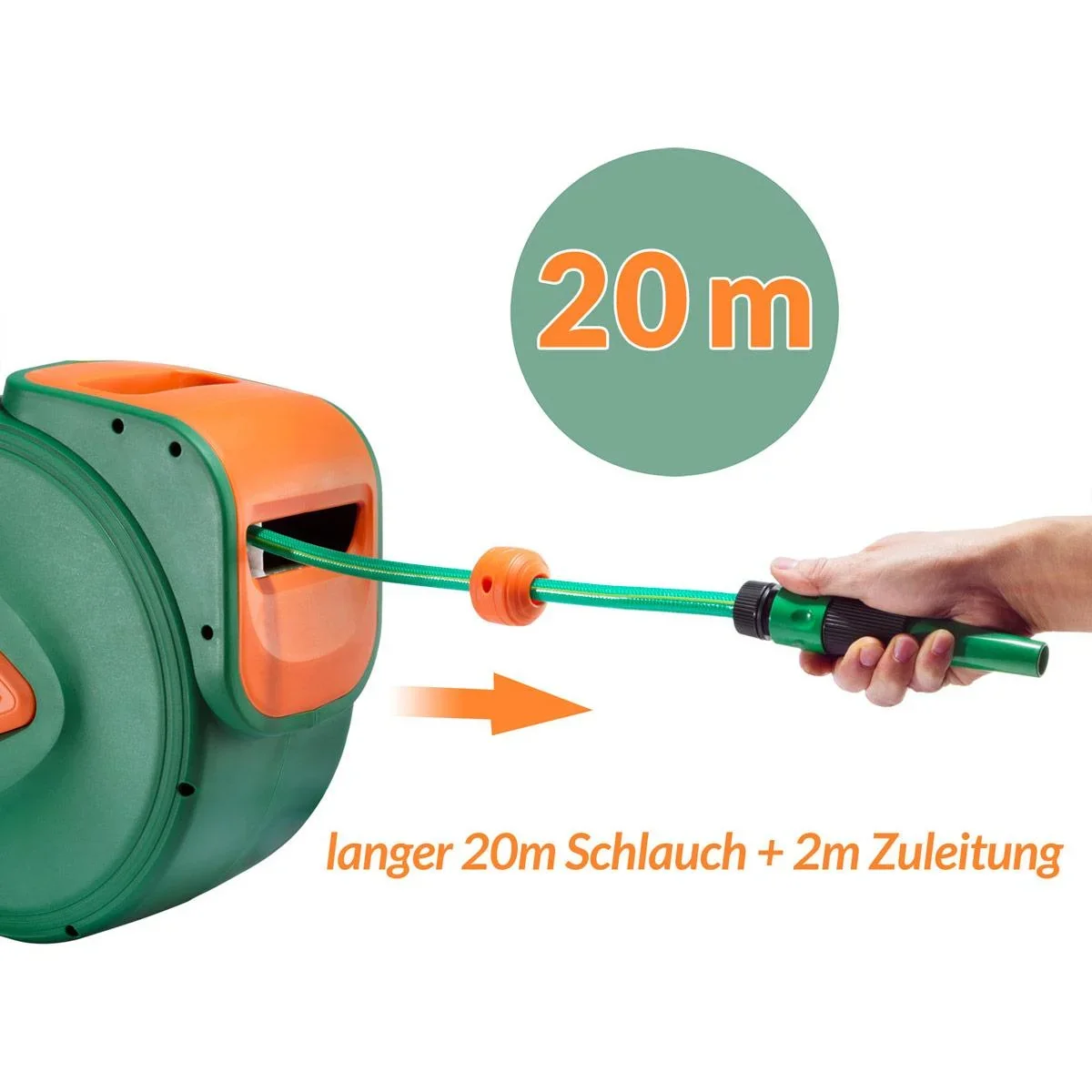 Gartenschlauchhaspel mit Schlauchtülle 20m + 2m Versorgungsleitung - 1