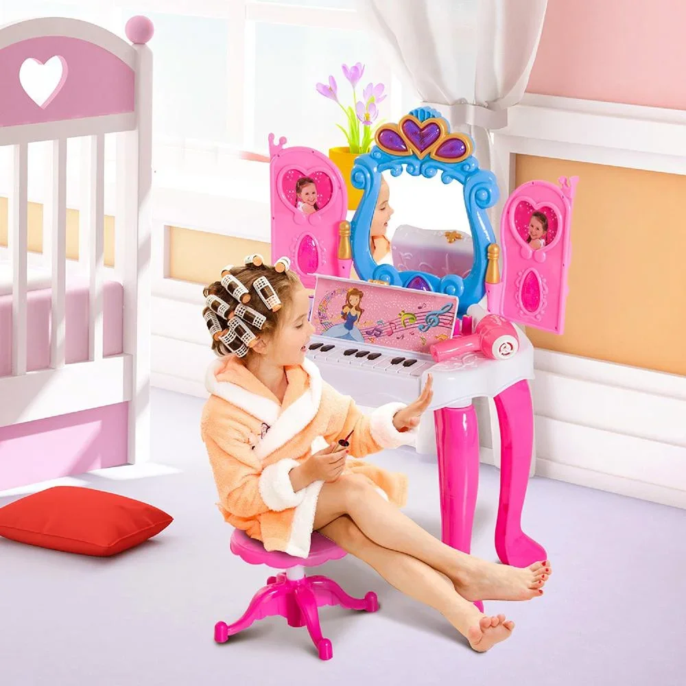 Kinderschminktisch Frisiertisch mit Klavier Rosa - 6