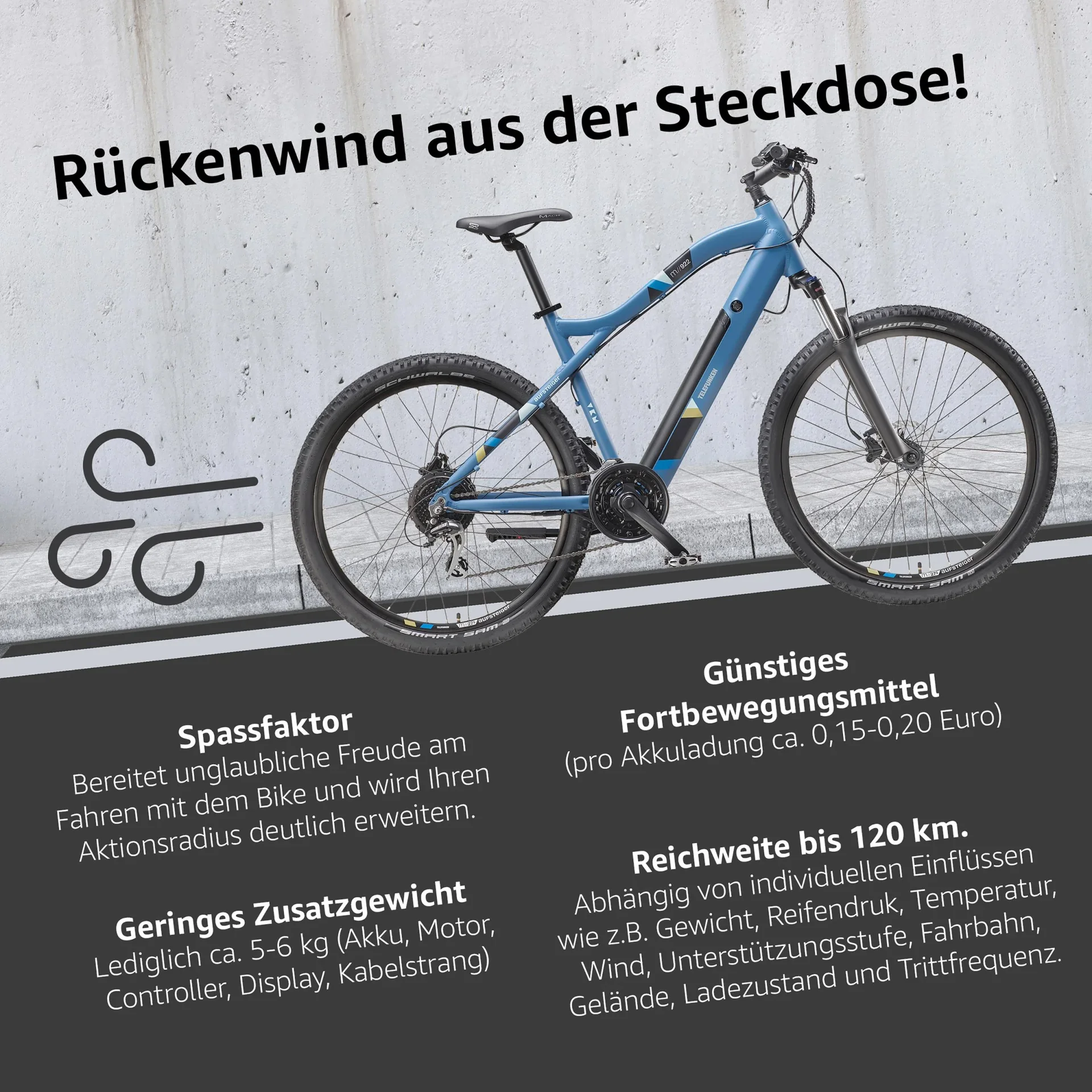 Unisex Alu MTB E-Bike, 29 Zoll, 24-Gang Kettenschaltung, blau, Aufsteiger M922 Hardtail - 6