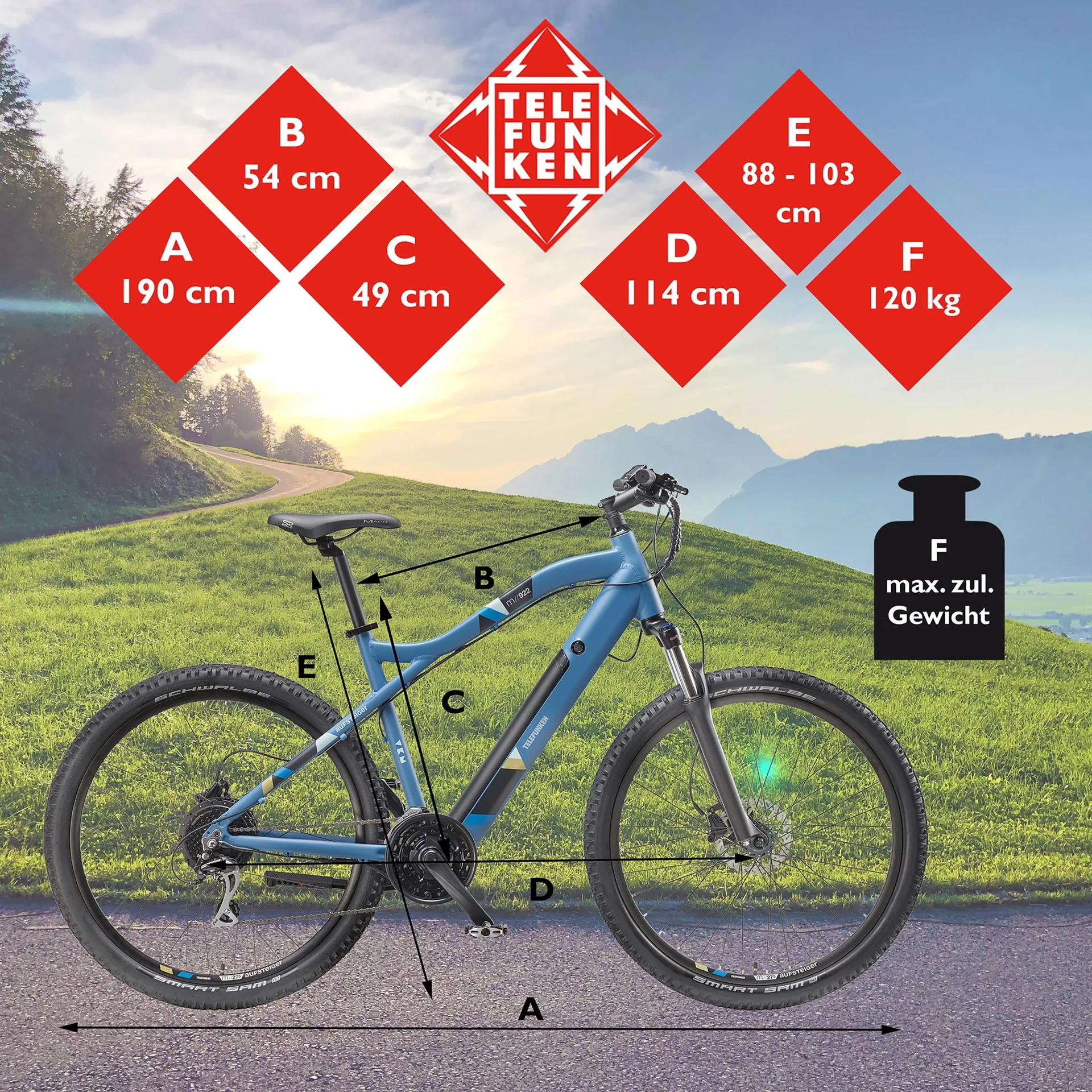 Unisex Alu MTB E-Bike, 29 Zoll, 24-Gang Kettenschaltung, blau, Aufsteiger M922 Hardtail - 7