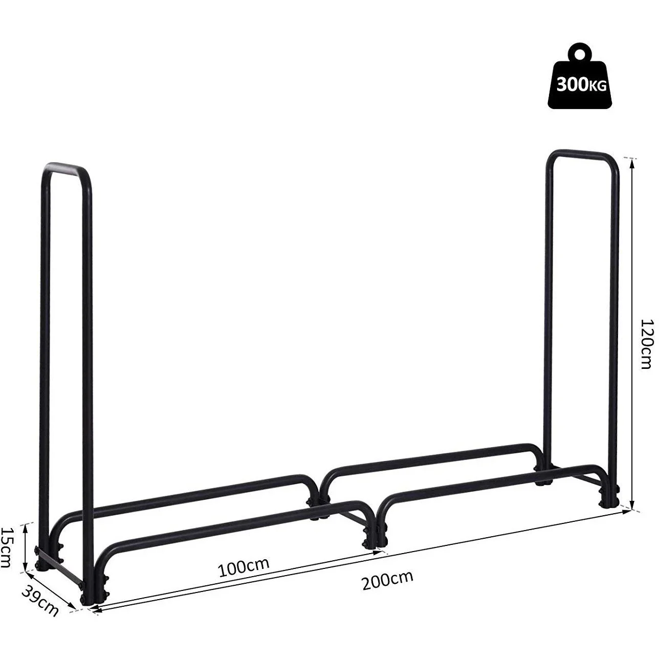 Kaminholzregal Brennholzregal Feuerholzregal Holzablage Metall 300kg belastbar Schwarz 200 x 39 x 120 cm - 2