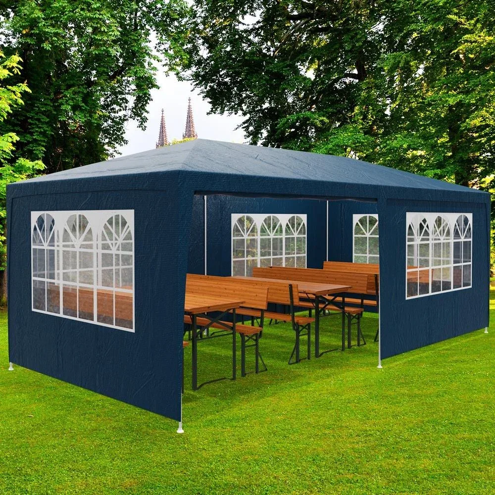 Partyzelt Riminimet Seitenwände und Rundbogenfenster - blau - 3x6m - 0