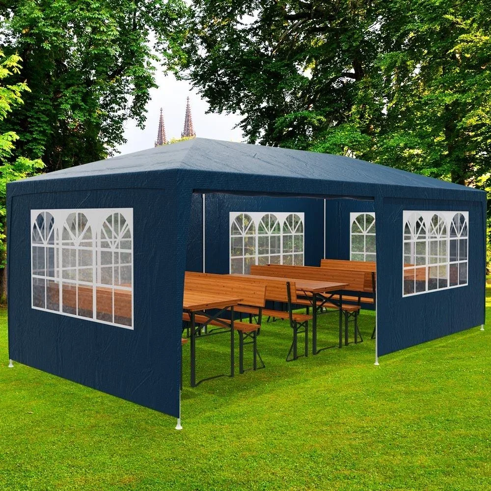Partyzelt Riminimet Seitenwände und Rundbogenfenster - blau - 3x6m - 2