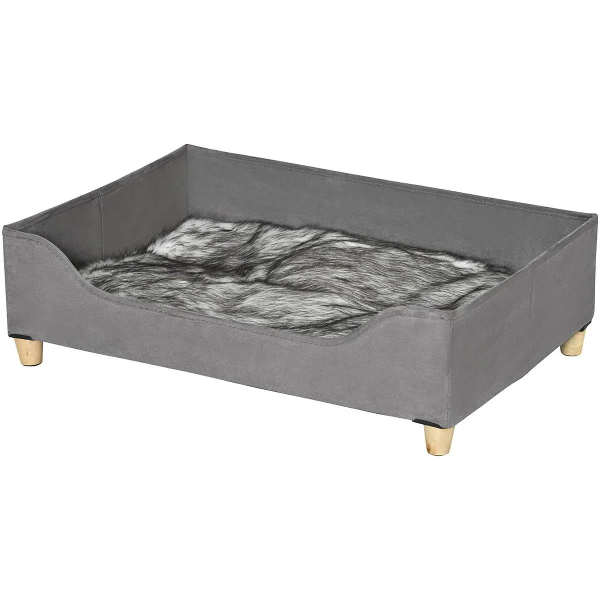 Hundebett mit Kissen für kleine und mittelgroße Hunde Weich gepolstert waschbarer Bezug Kiefer Grau 81 x 56 x 23,5 cm - 2
