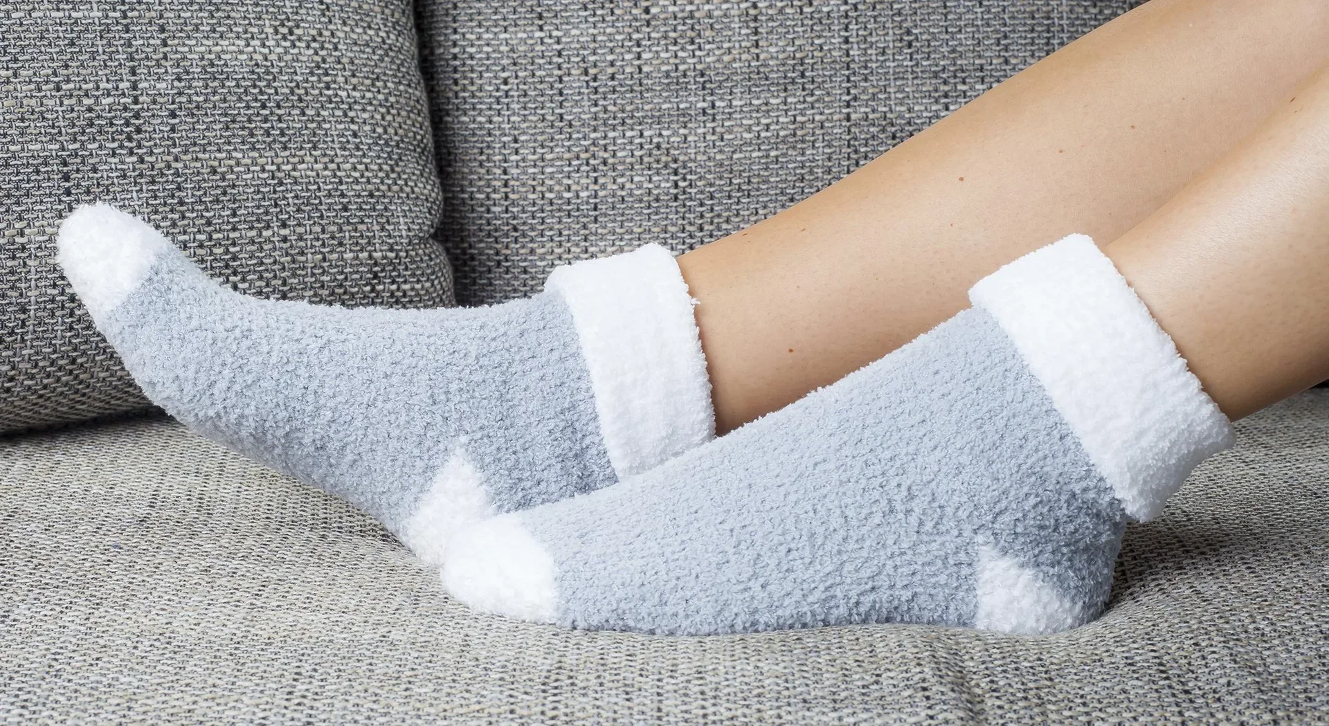 Kuschelsocke für Damen, Farbe grau/wollweiß, Gr.35/38 - 1