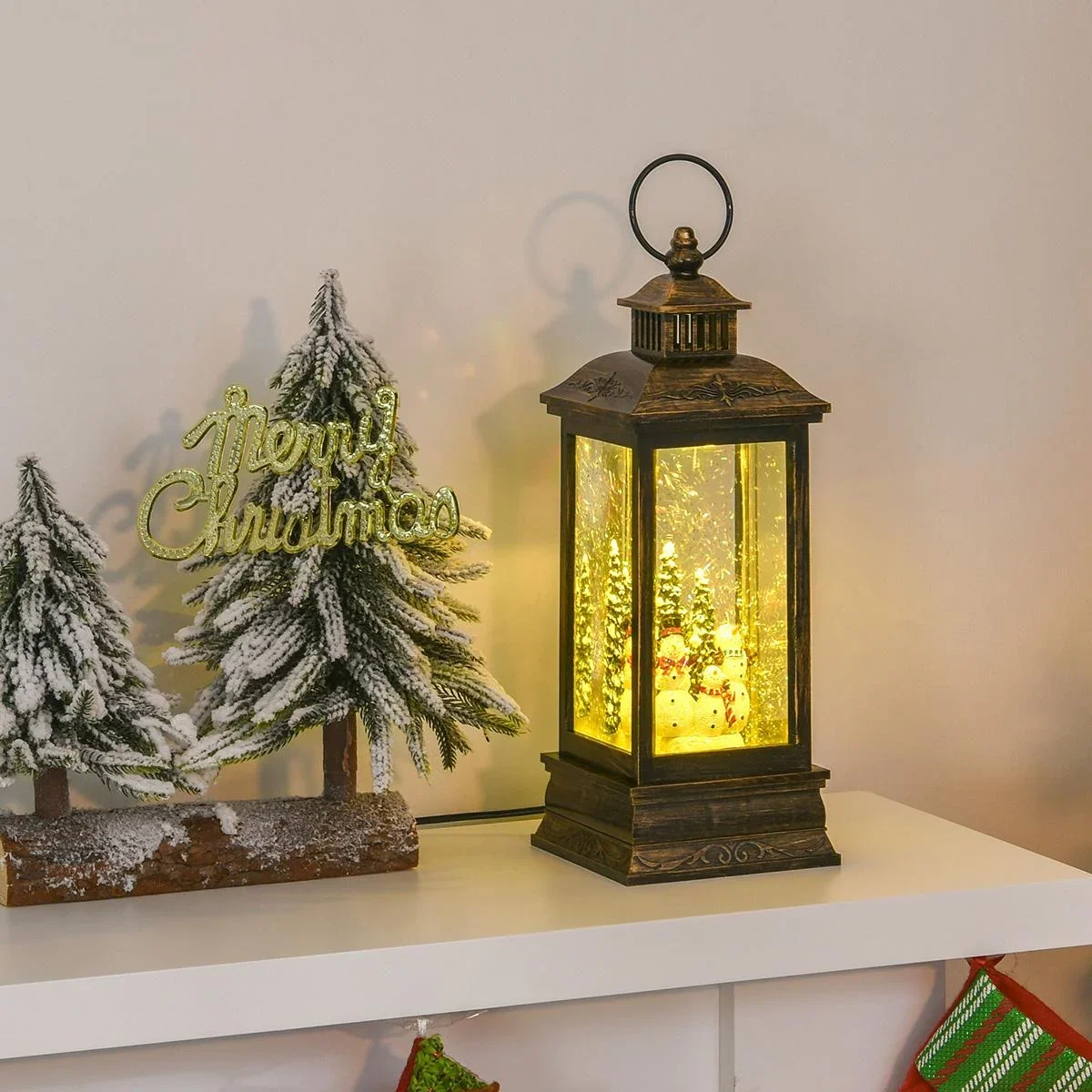 Weihnachten Schneelaterne mit Santa Musik Licht Schnee, Glaskugellaterne, 6h Timer, Metall 10,4 x 10,4 x 27,5 cm - 2