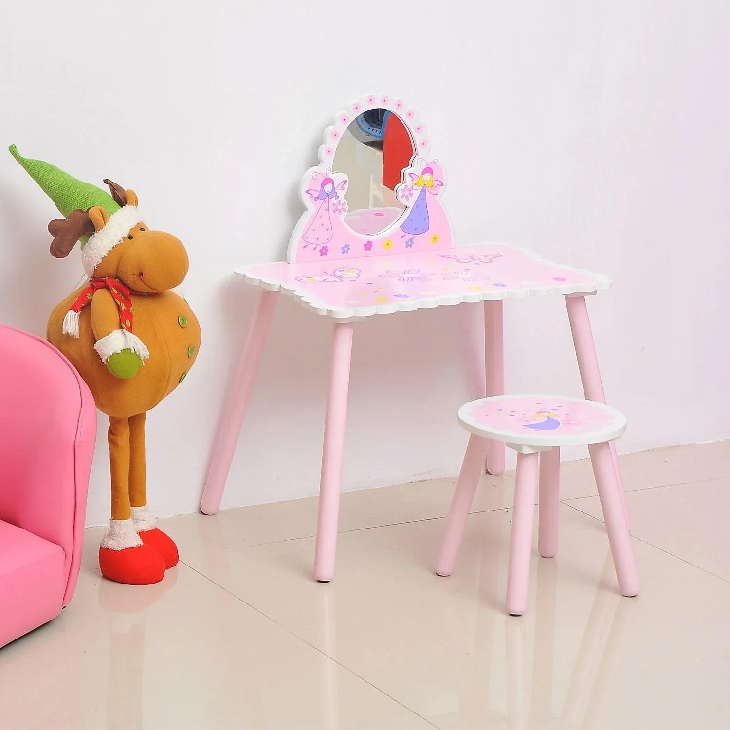 Kinder Frisiertisch Schminktisch inkl, Hocker - 0