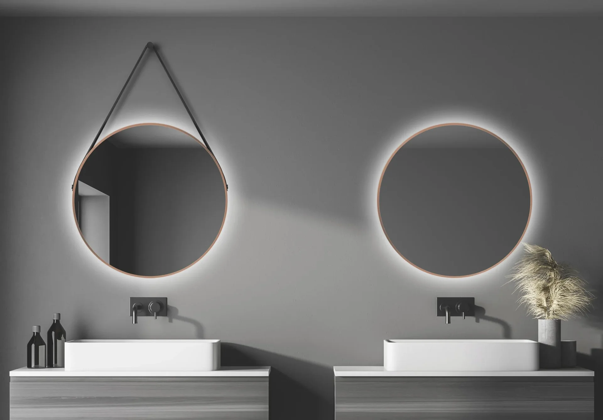 Dekorativer runder Wandspiegel mit indirekter LED Beleuchtung in kupfer matt Ø 80 cm - 1