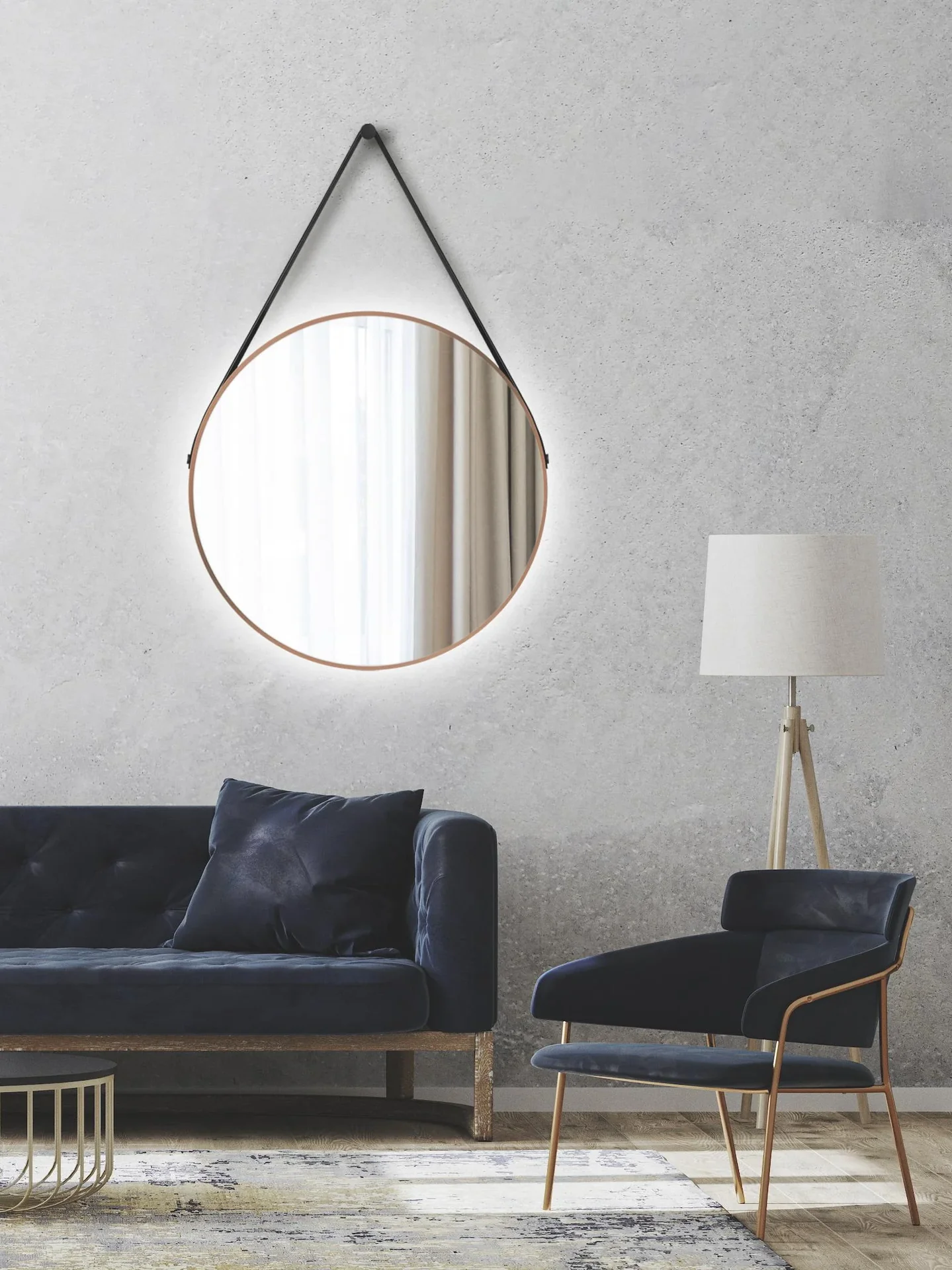 Dekorativer runder Wandspiegel mit indirekter LED Beleuchtung in kupfer matt Ø 80 cm - 3