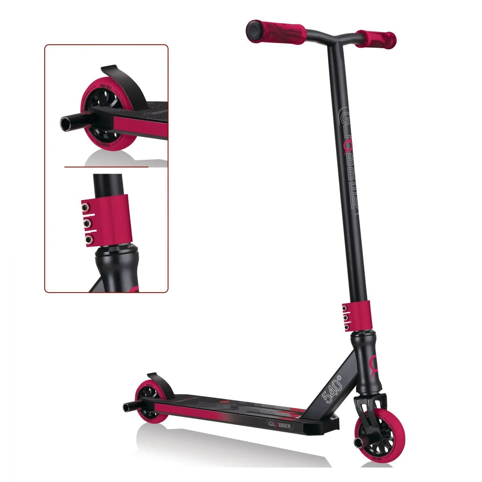 STUNTSCOOTER GS 540, Freestyle Kickroller, 100 mm, ABEC 7, verstärkter Lenker, 360°- Lenkung, schwarz-rot - 7