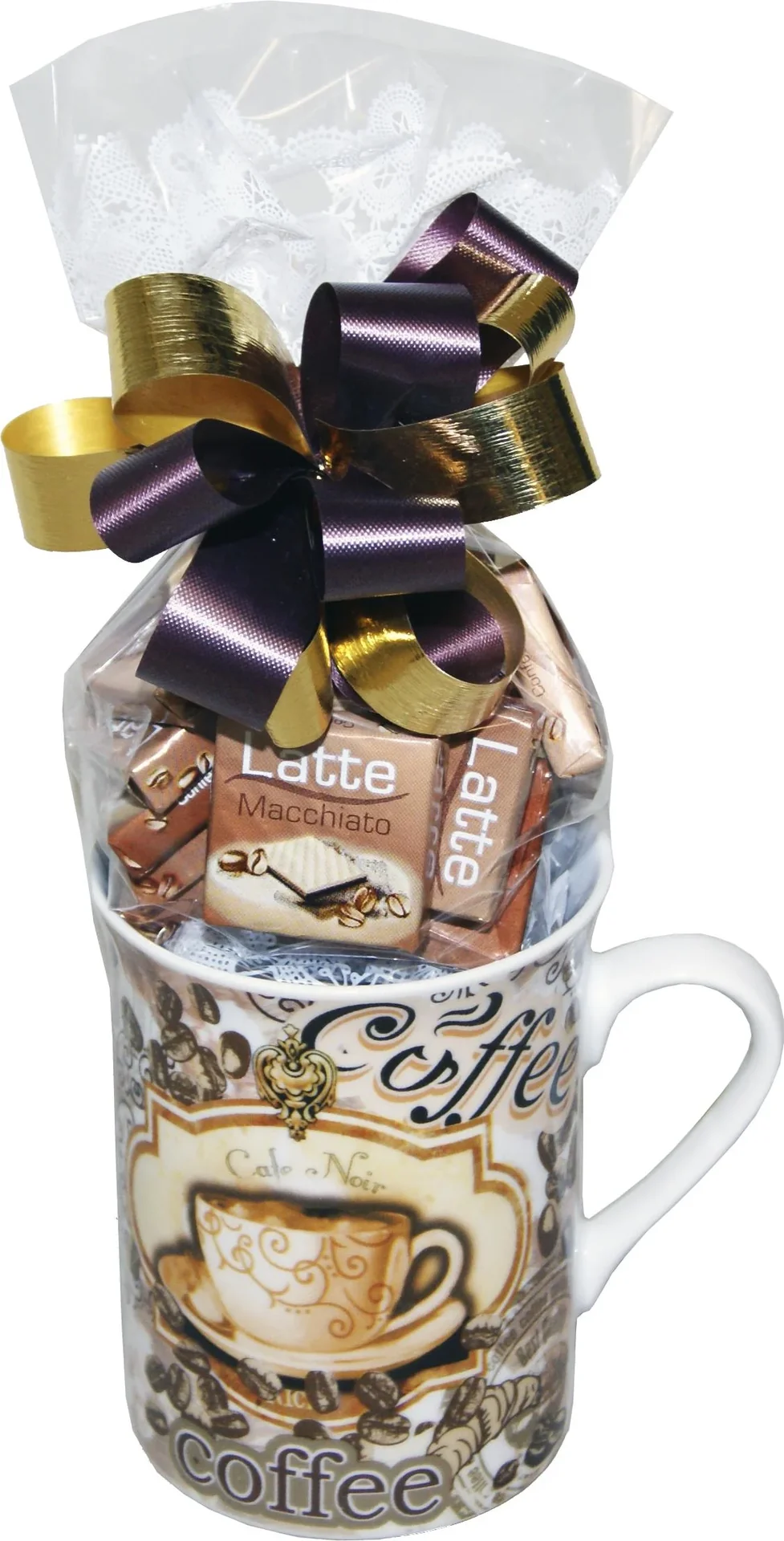 Kaffeebecher "Coffee" aus Porzellan gefüllt mit Eiskonfekt, 2er Set - 0