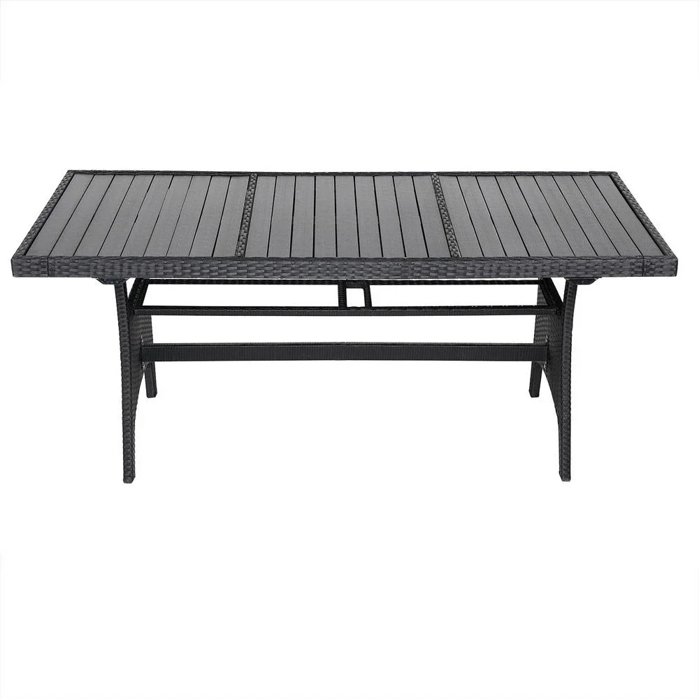 Polyrattan Tisch schwarz 190x90x75cm mit WPC Tischplatte - 0