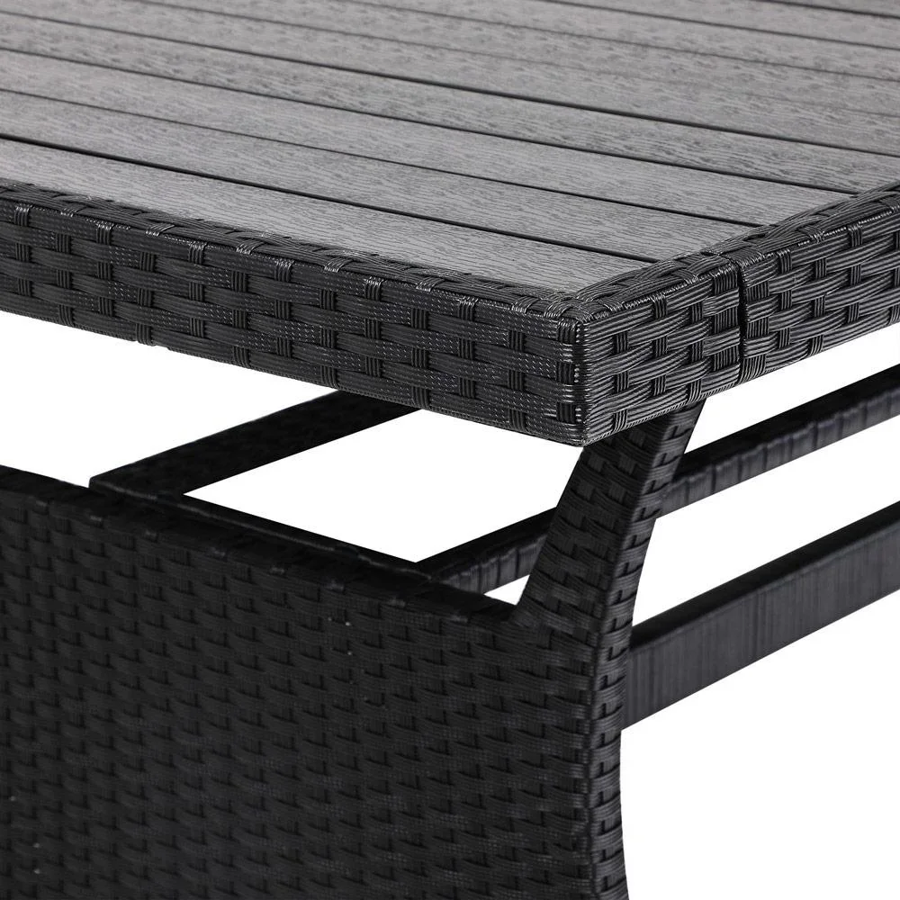 Polyrattan Tisch schwarz 190x90x75cm mit WPC Tischplatte - 3