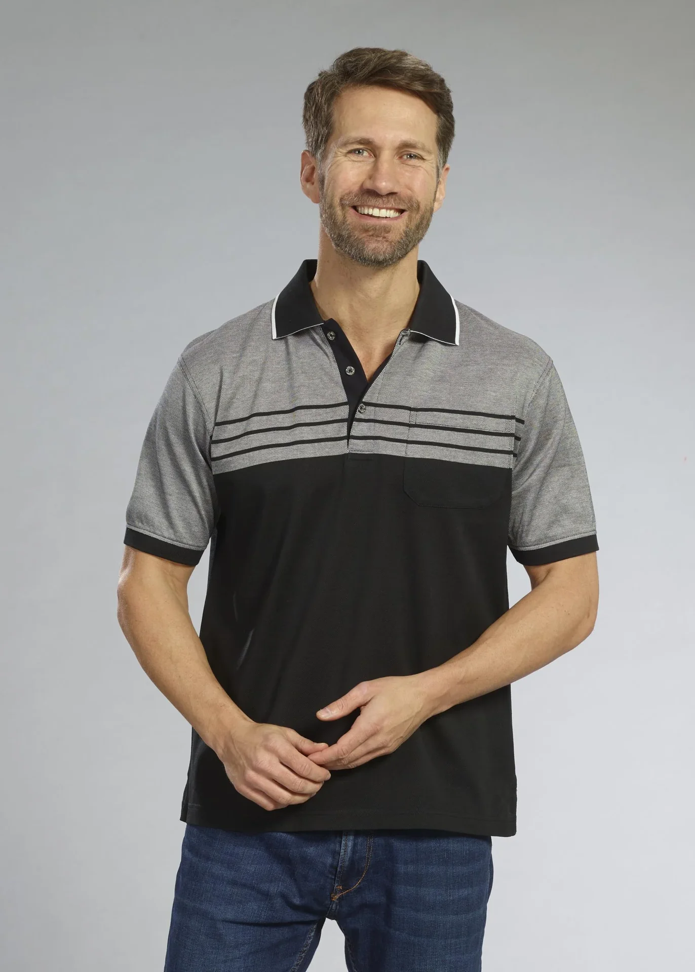 Poloshirt geknöpft, Farbe schwarz/grau, Gr.M - 0